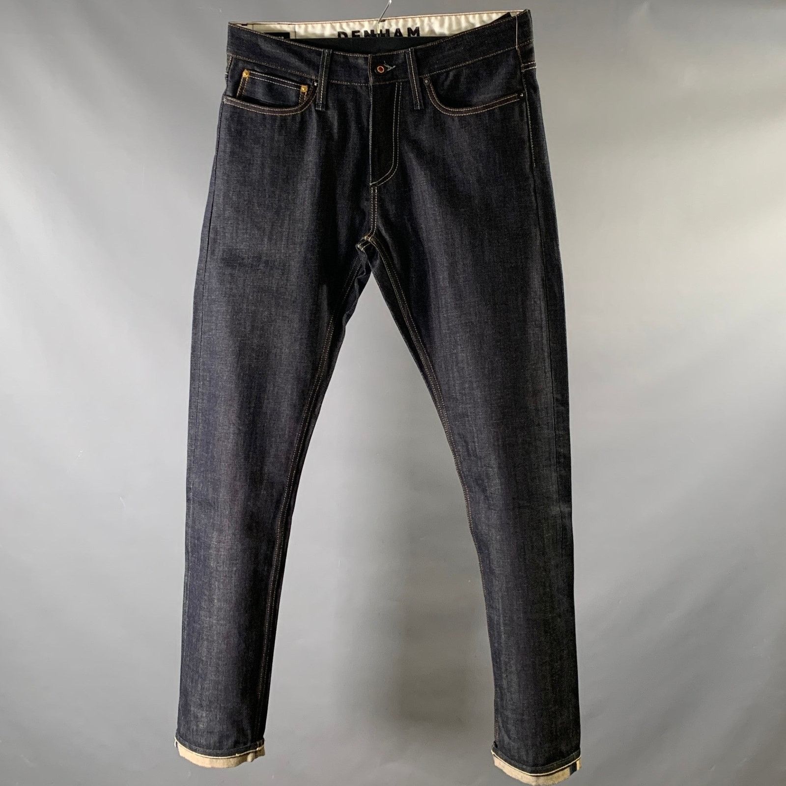 DENHAM Size 31 Navy Embroidery Cotton Straight Jeans