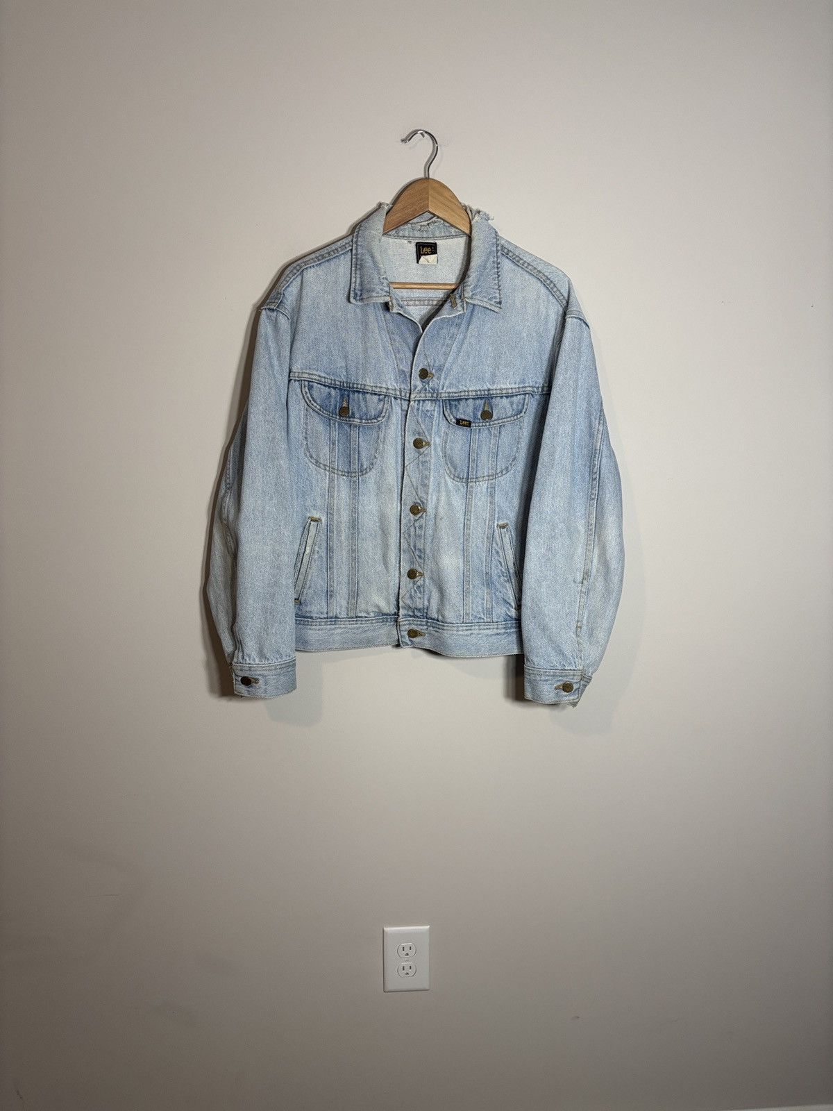 Vtg 80s Lee Distressed Denim Trucker Jacket PATD-153438 USA