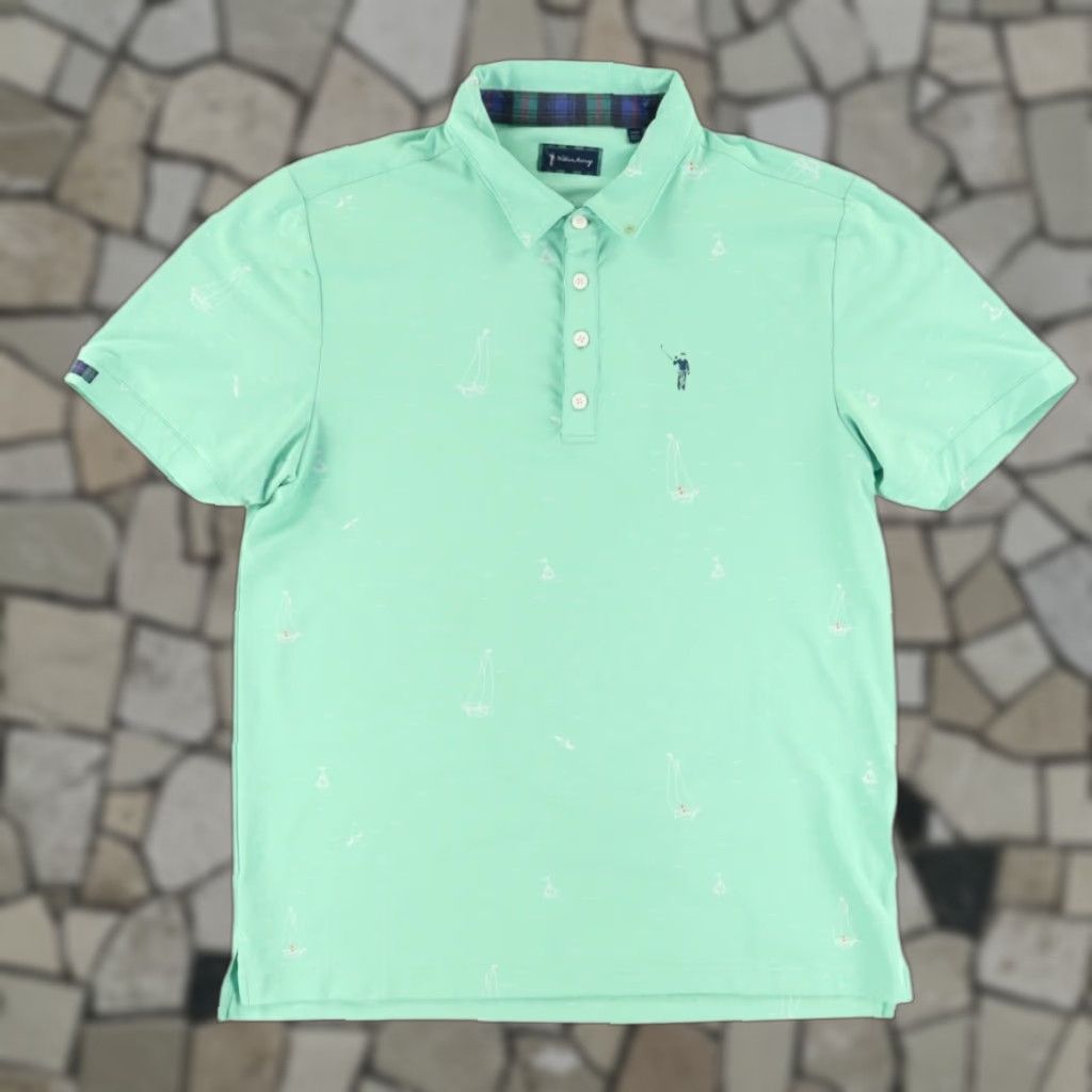 Vintage William Murray Sailboats Stretch Polyester All Over Print Polo Shirt Green Men's L Shirt Size US L / EU 52-54 / 3 - 1 Thumbnail
