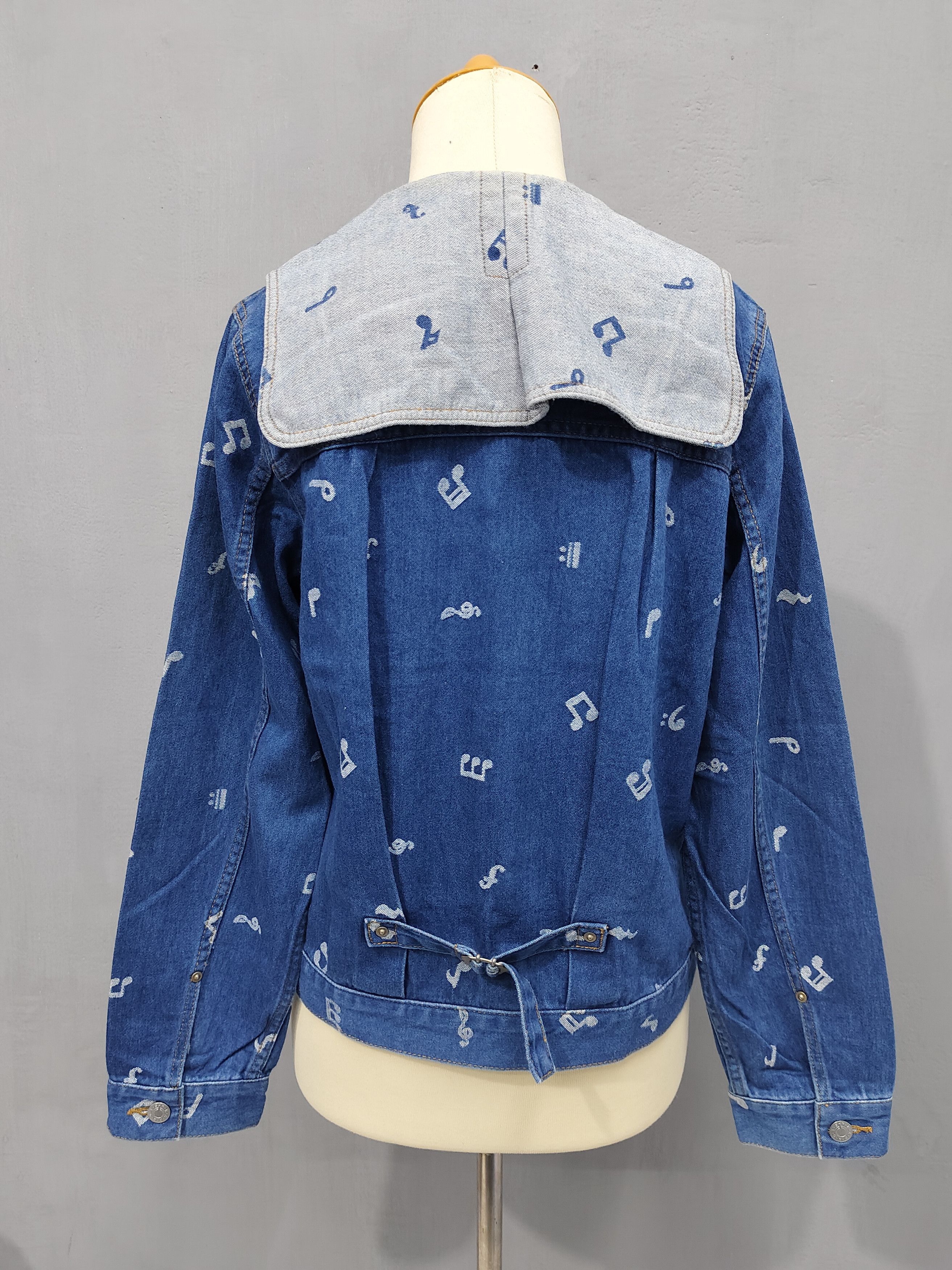 Frapbois Frapbois🇯🇵AOP Musical Notes Sailor Collar Denim Jacket Size M / US 6-8 / IT 42-44 - 13 Thumbnail