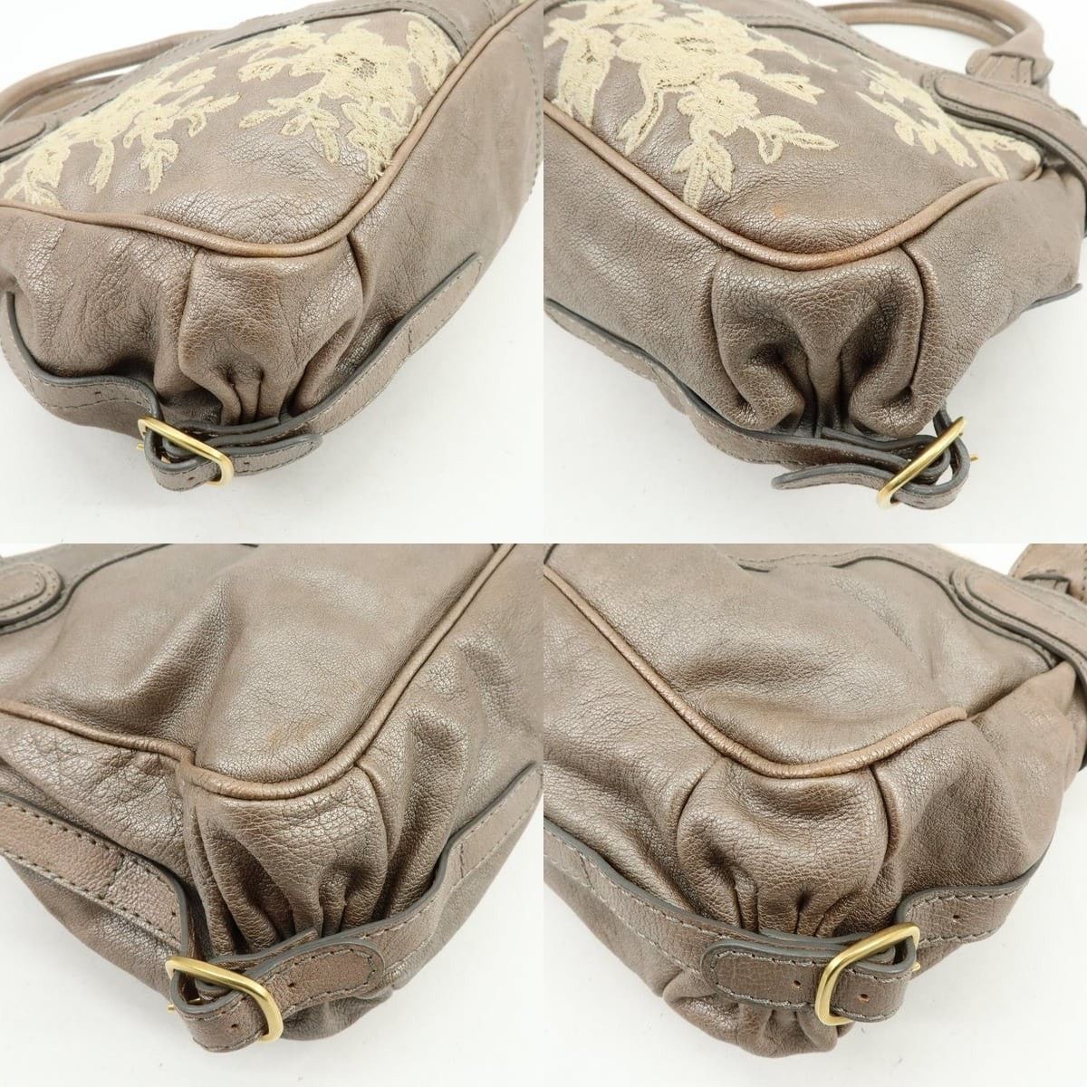 Valentino Valentino Flower Embroidery Calfskin Shoulder Bag Gray Size ONE SIZE - 5 Thumbnail