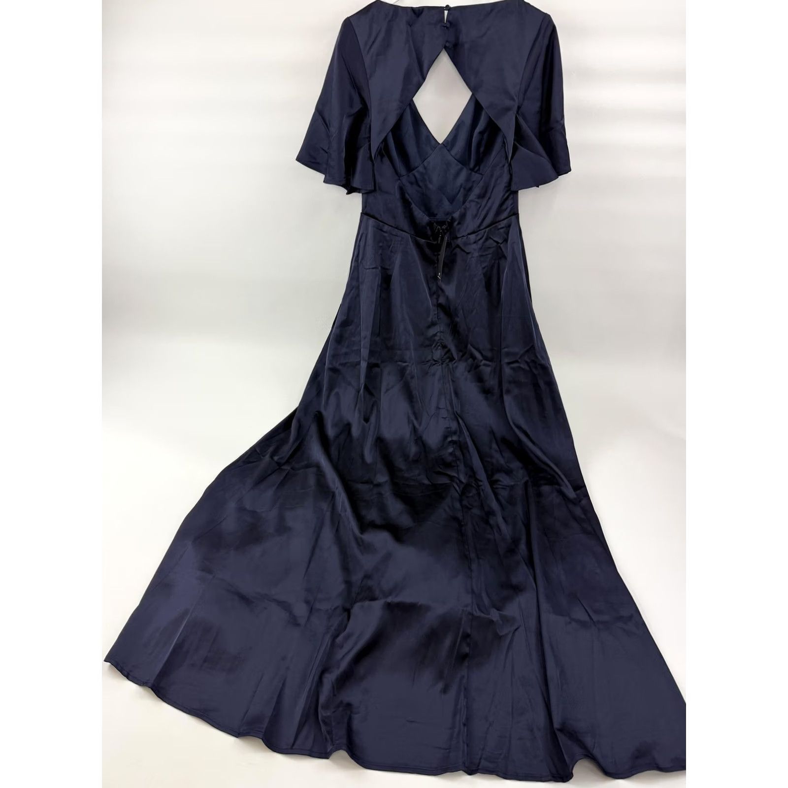 Lulus Lulus Dress Womens Large Blue Satin Flutter Sleeve V-Neck Cutout Maxi Gown Size L / US 10 / IT 46 - 6 Thumbnail