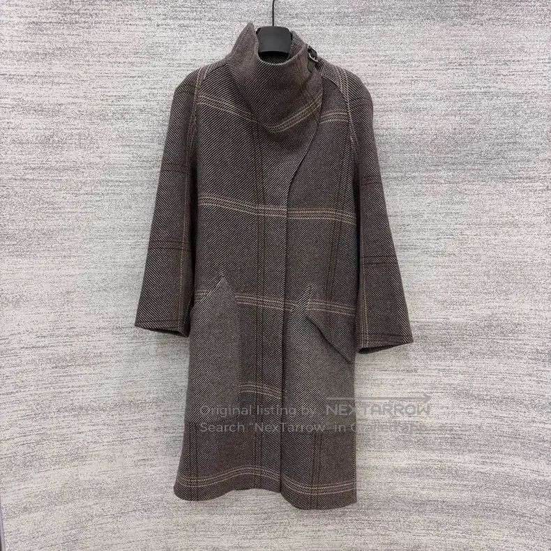 Hermes Hermes Plaid Single Breasted High Collar Long Sleeve Coat Size XXS / US 00 / IT 34 - 1 Thumbnail