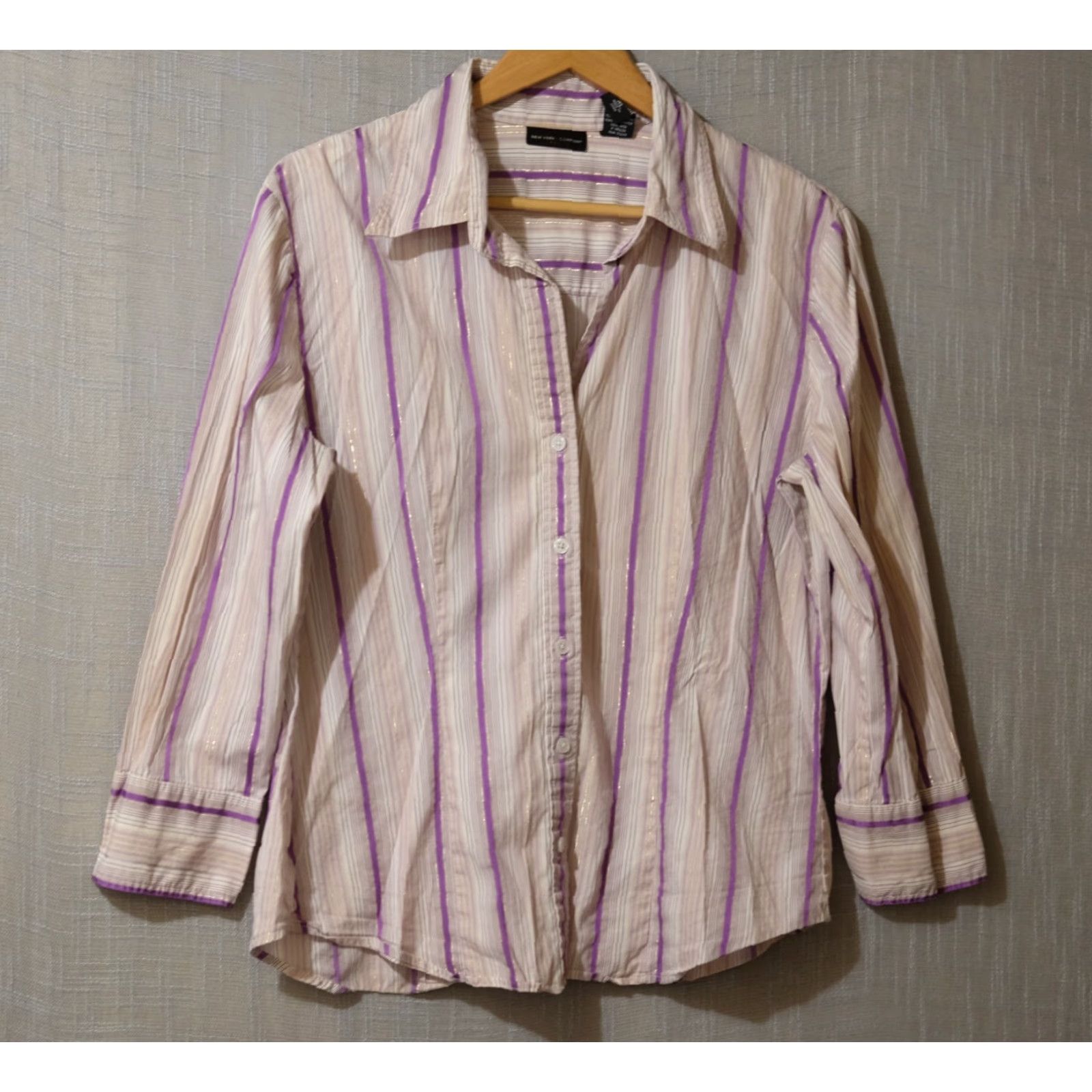 Vintage New York & Company Stretch Metallic Purple Stripe Button-Up Womens XL Shirt Size XL / US 12-14 / IT 48-50 - 2 Thumbnail