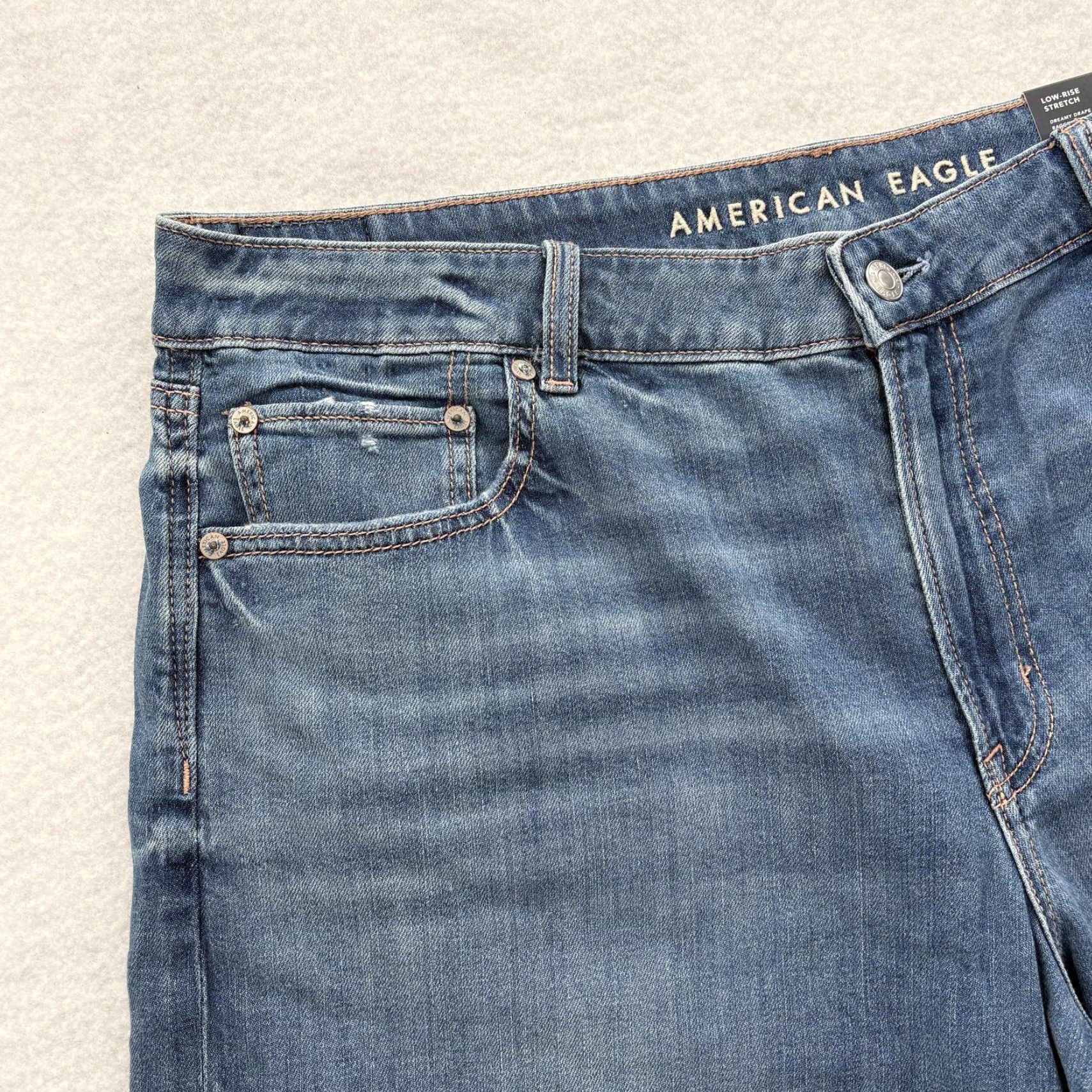 American Eagle Outfitters American Eagle Jeans 16 Short Blue Low-Rise Baggy Wide Leg Stretch Dreamy Womens Size 38" / US 16 / IT 52 - 3 Thumbnail