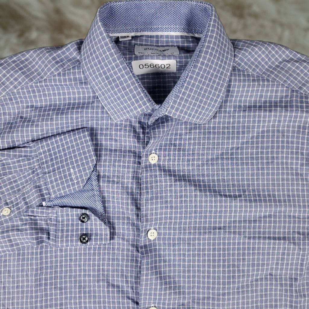Vintage VINTAGE Duchamp Shirt Mens Size 16.5 Blue Check Dress Button Up Long Sleeve Size 42R - 1 Thumbnail