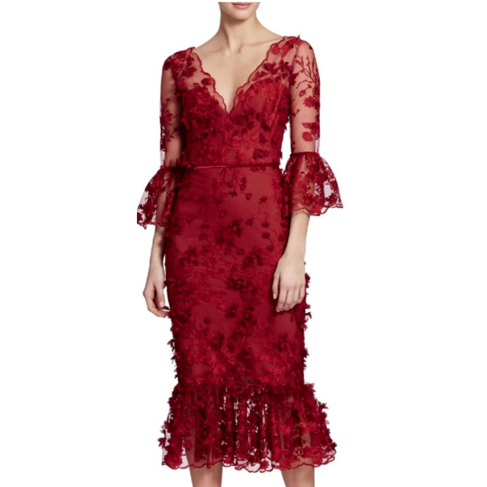 Marchesa Marchesa Notte Appliqué Flowers Cocktail In Burgundy Size 12 Size XL / US 12-14 / IT 48-50 - 1 Thumbnail