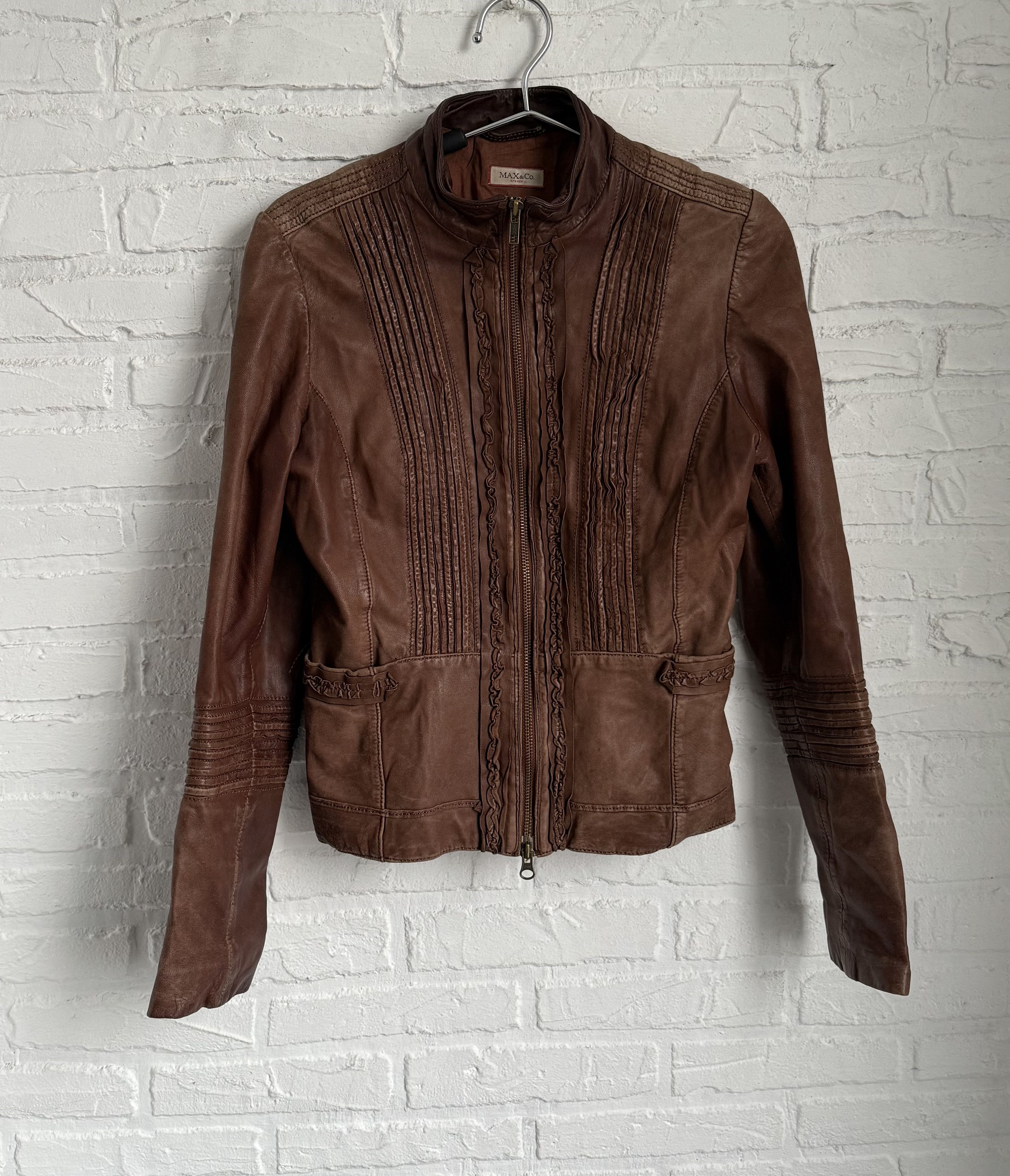 MAX&Co. Vintage Max Mara Max&CO brown leather biker jacket Size S / US 4 / IT 40 - 3 Thumbnail