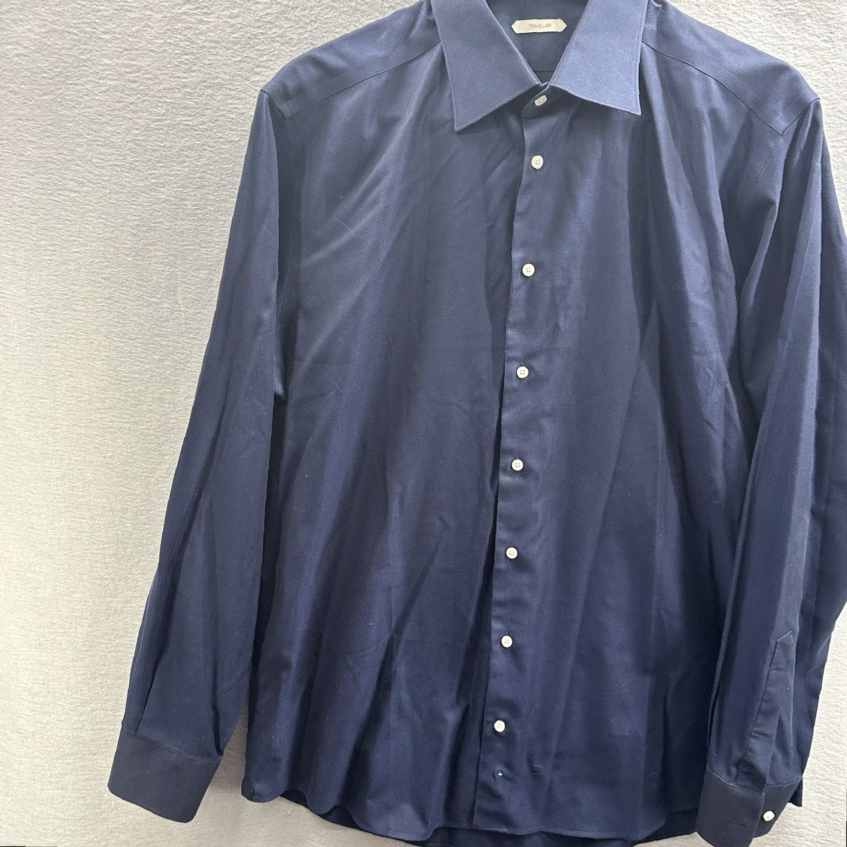 Suitsupply Suitsupply Shirt Mens 43 17 Pure Cotton Traveller Navy Blue Button Sheen Preppy Shirt Men Slimming Classic Button-Up Collar Size US XL / EU 56 / 4 - 5 Thumbnail
