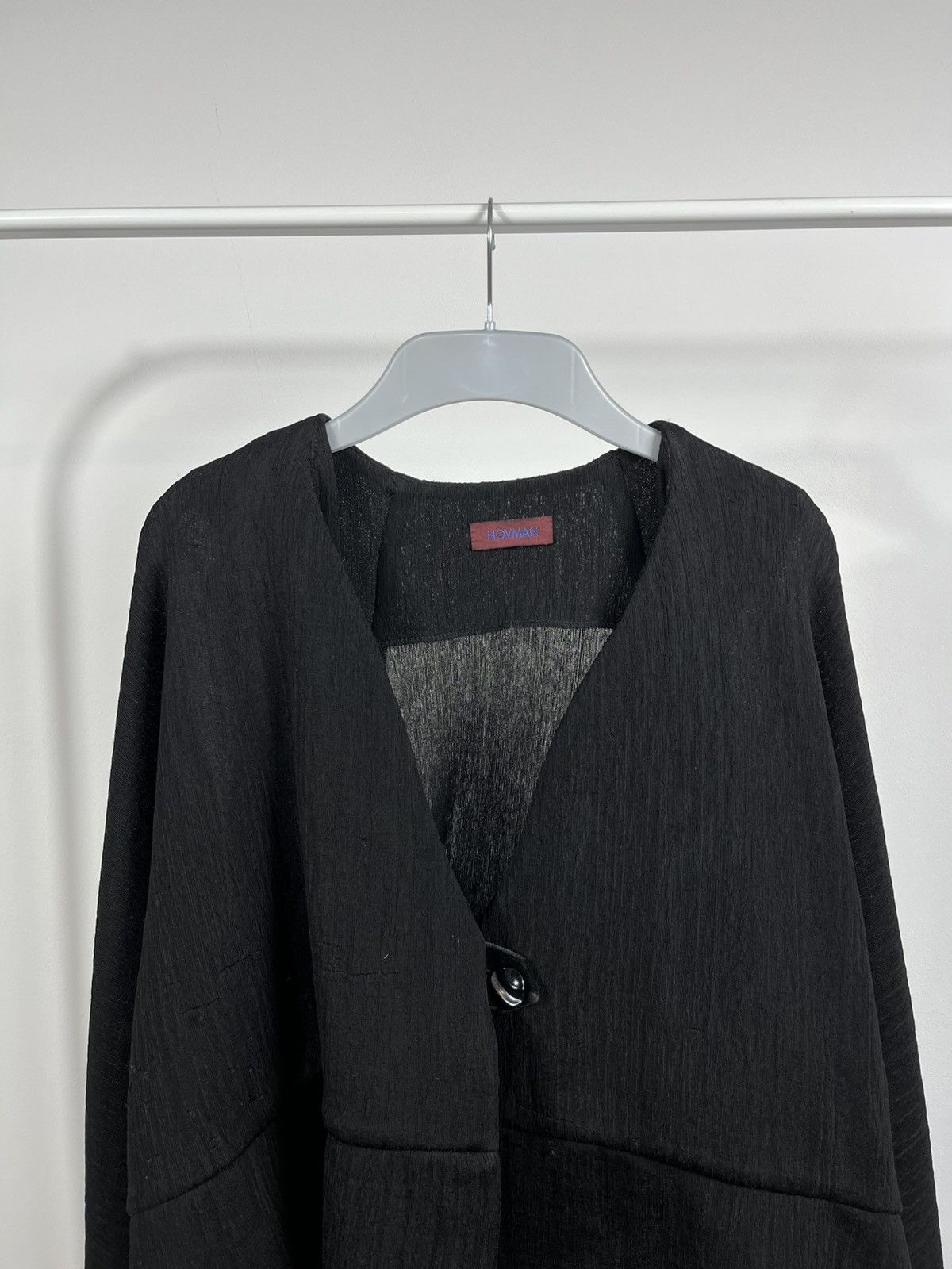 Japanese Brand Hovman Draped Cropped Jacket in Textured Black Fabric Size M / US 6-8 / IT 42-44 - 3 Thumbnail