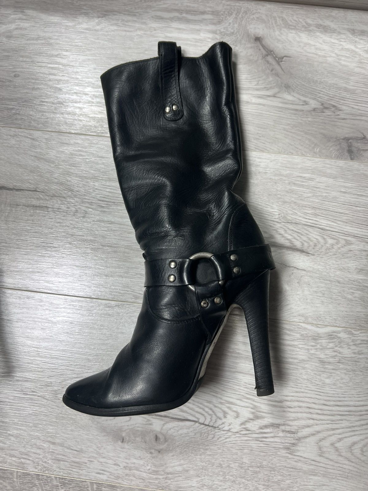 Dolce & Gabbana Dolce Gabbana Black Leather High Heel Boots D&G Y2K Style Size US 7.5 / IT 37.5 - 13 Thumbnail