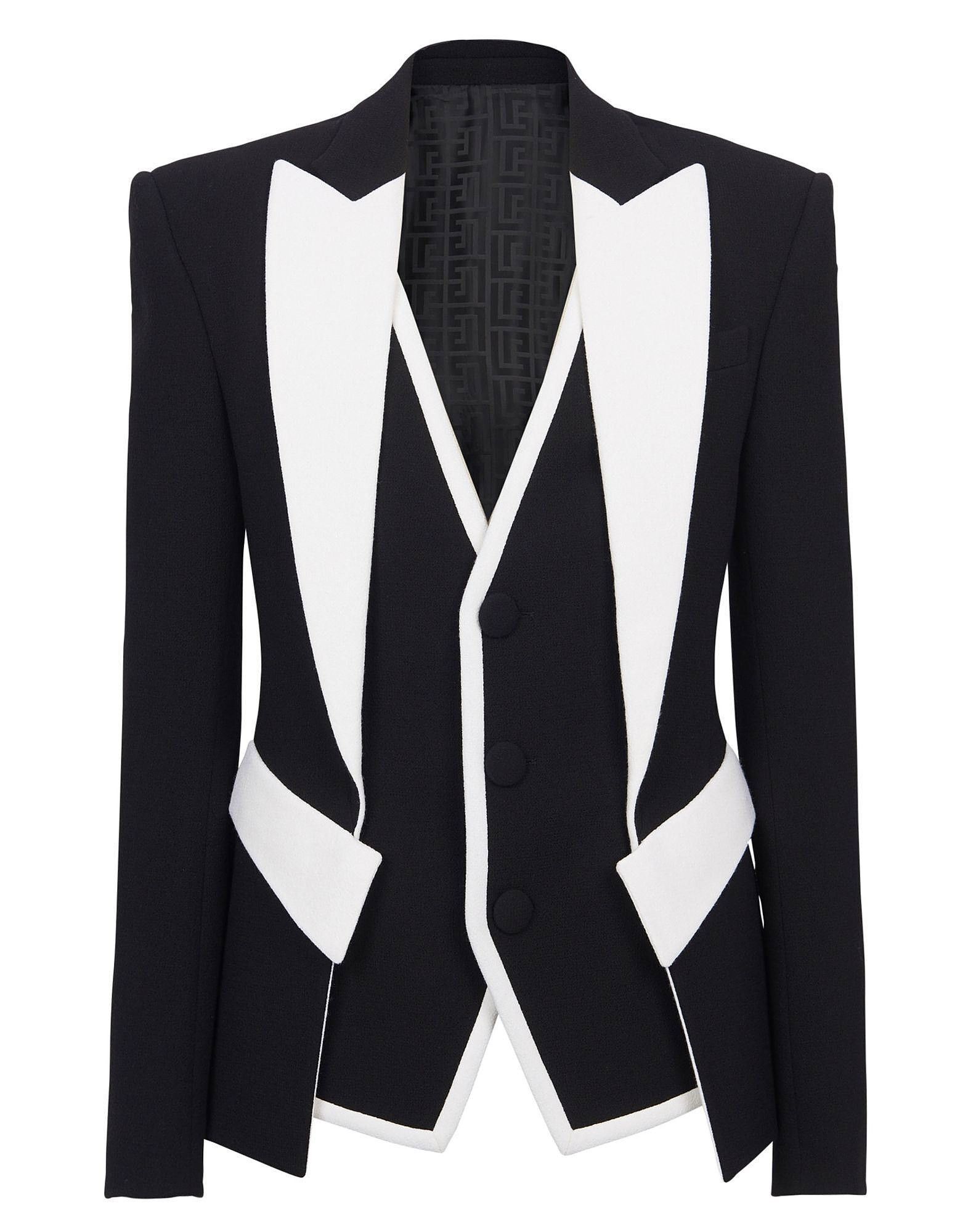 Balmain o1s1wg110125 Double Crepe Jacket in Black White Size US M / EU 48-50 / 2 - 1 Thumbnail