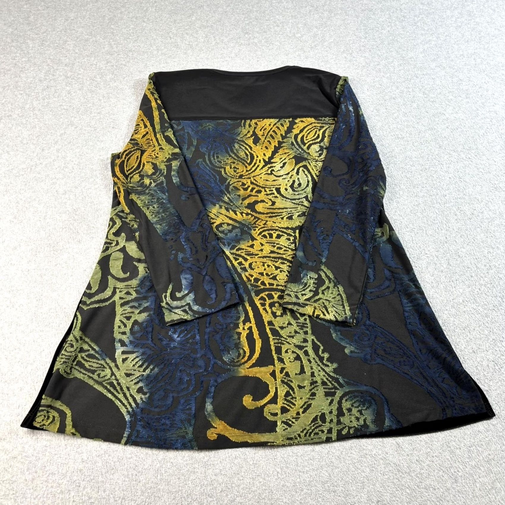 Vintage Calessa Shirt Women M Black Velvet Burnout Embroidered Geometric Boho Tunic Blouse Size M / US 6-8 / IT 42-44 - 2 Thumbnail