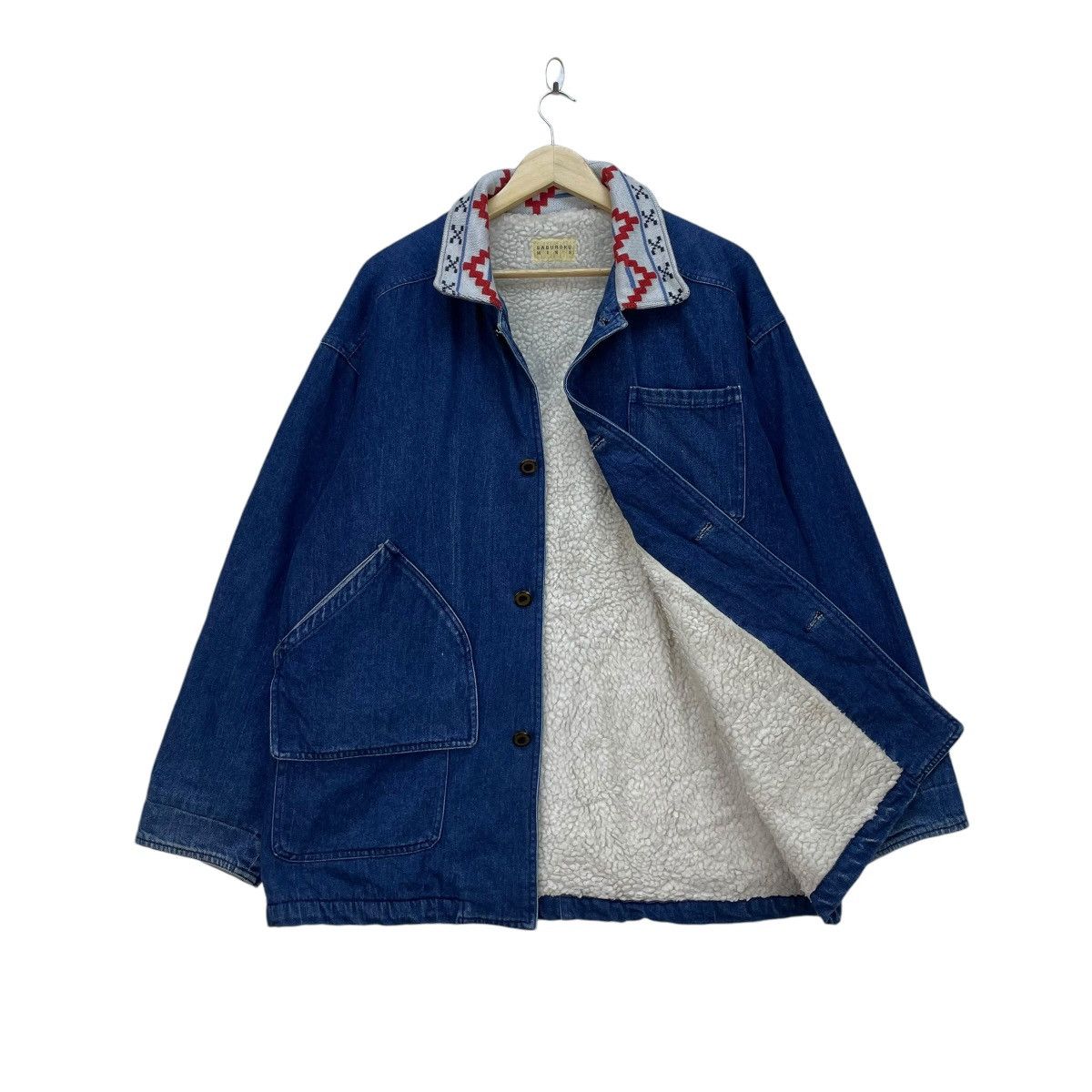 45rpm × Indigo × Japanese Brand 💥Saburoku Mens Shearling Hunting Indigo Denim Jacket Size US L / EU 52-54 / 3 - 1 Thumbnail