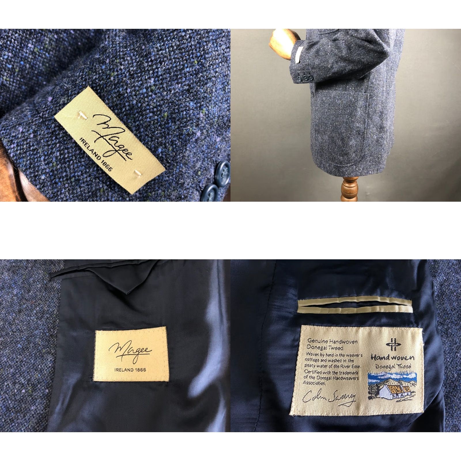 Vintage Magee Blazer Shirt Men 48 Blue Lambswool Tweed Single-Breasted 3 Button Cuffs Vintage No Size 48R - 8 Thumbnail