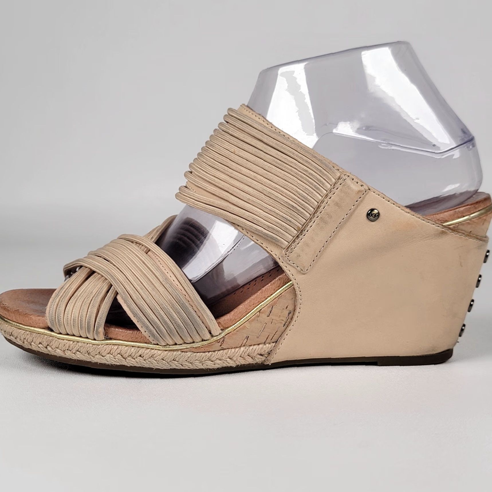 Ugg UGG Hilarie Wedge Sandals Beige US 8 / 39 EU Slip On Leather Sandal Women Womens Summer High Wedge Pattern Solid Australia Theme Size US 6 / IT 36 - 7 Thumbnail