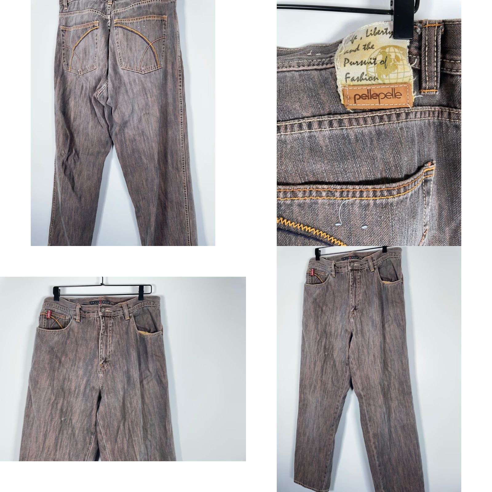 Pelle Pelle VINTAGE Pelle Pelle Baggy Fit Jeans Men 36 x 34 Dark Gray Streaky Loose Straight 90s Hip Hop Retro Jeans Mens Size US 36 / EU 52 - 9 Thumbnail