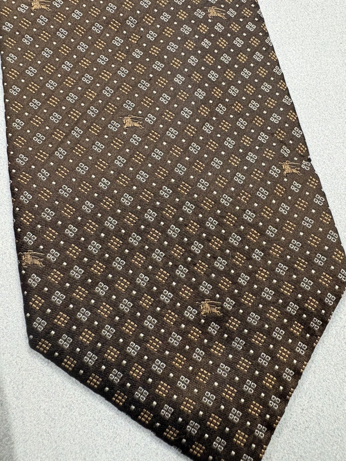 Burberry Burberry London Brown Silk Tie Monogram Pattern Vintage Size ONE SIZE - 5 Thumbnail