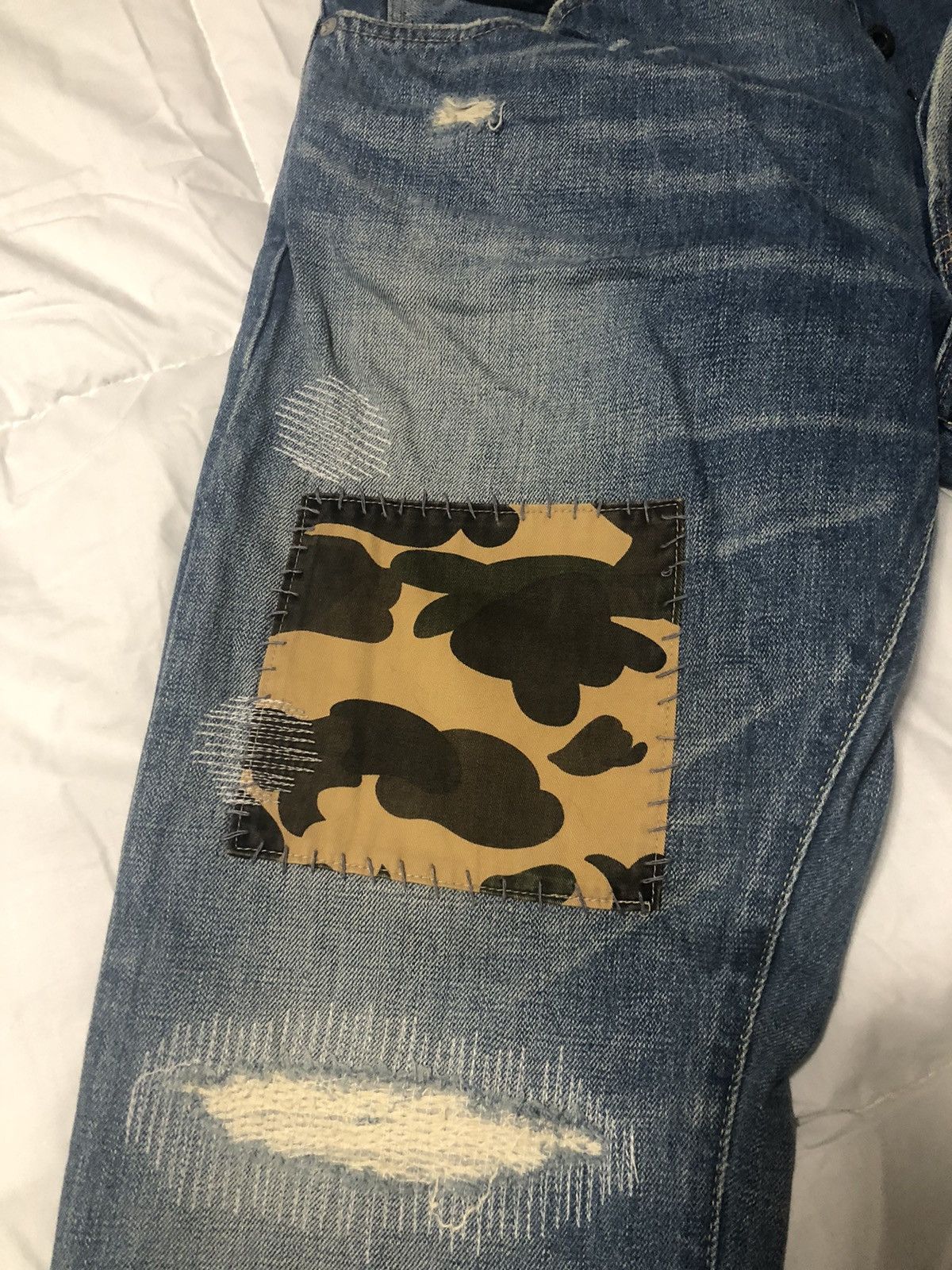 Bape Super rare nigo bape yellow camo patch work jeans Size US 34 / EU 50 - 2 Thumbnail