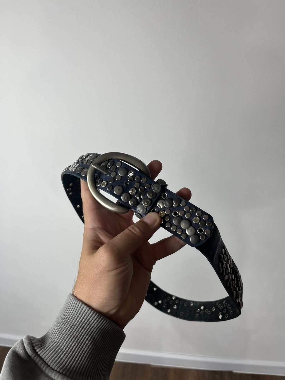 Other Avant-Garde Blue Leather Belt with Silver Studs Unisex Size ONE SIZE - 12 Thumbnail