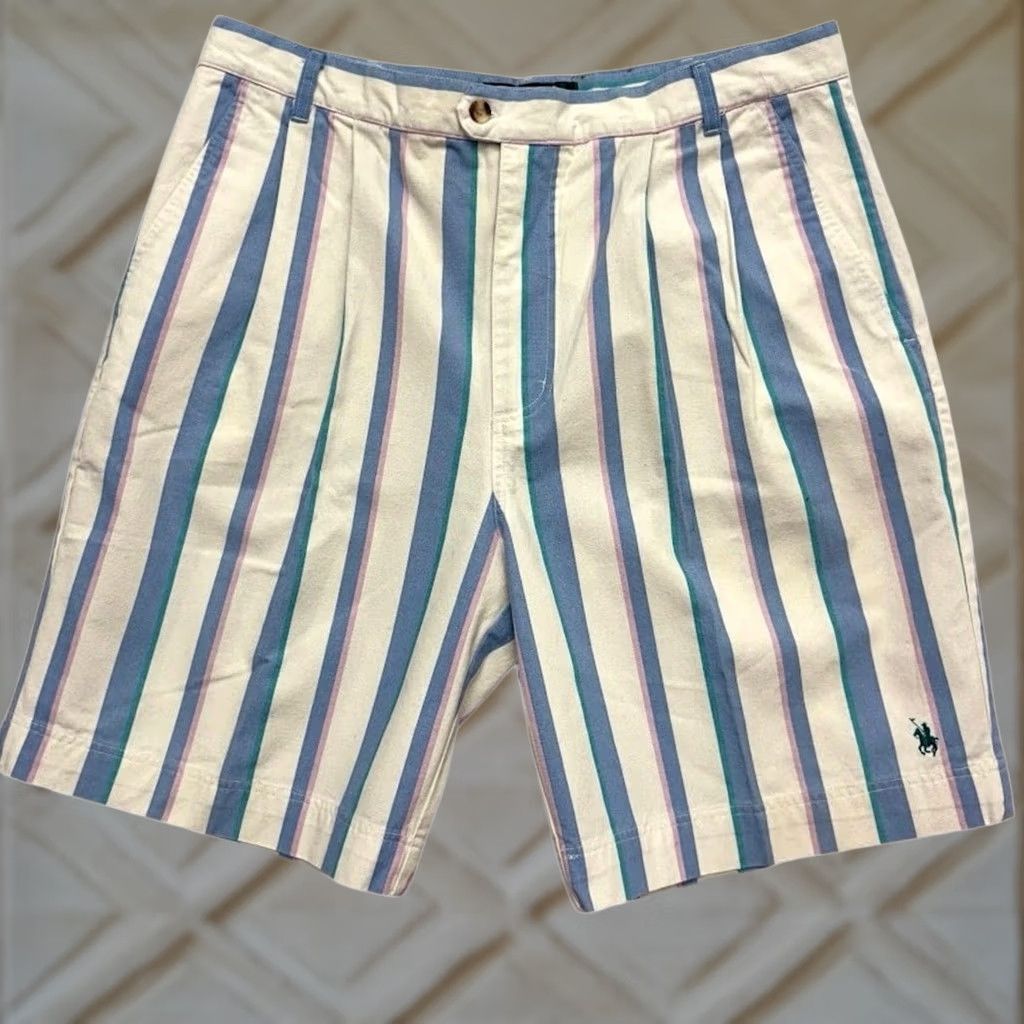 Vintage VINTAGE Knights of The Round Table Chino Shorts White Pleated Striped 38 Men Regular Cotton 90s Preppy Casual Travel Mens Size US 38 / EU 54 - 1 Thumbnail