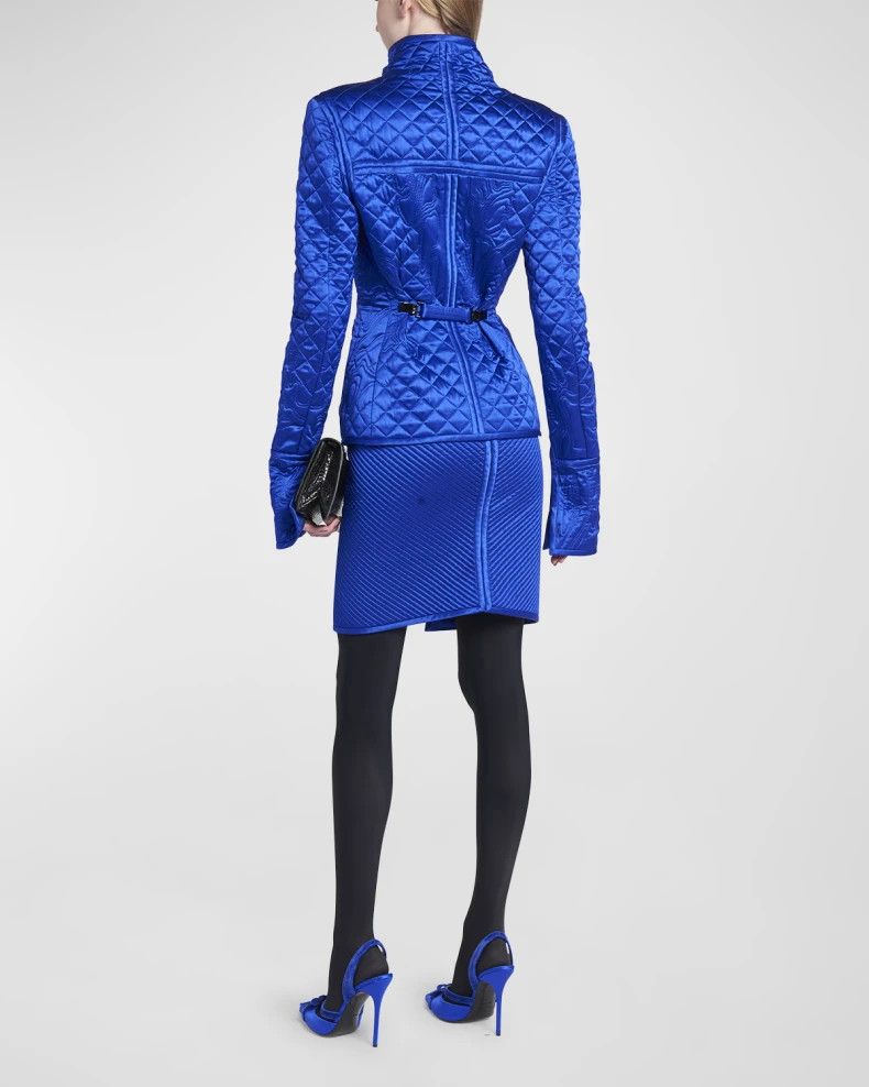 Tom Ford o1w1db10225 GI2960 Embroidered Quilted Silk Jacket in Blue Size S / US 4 / IT 40 - 4 Thumbnail