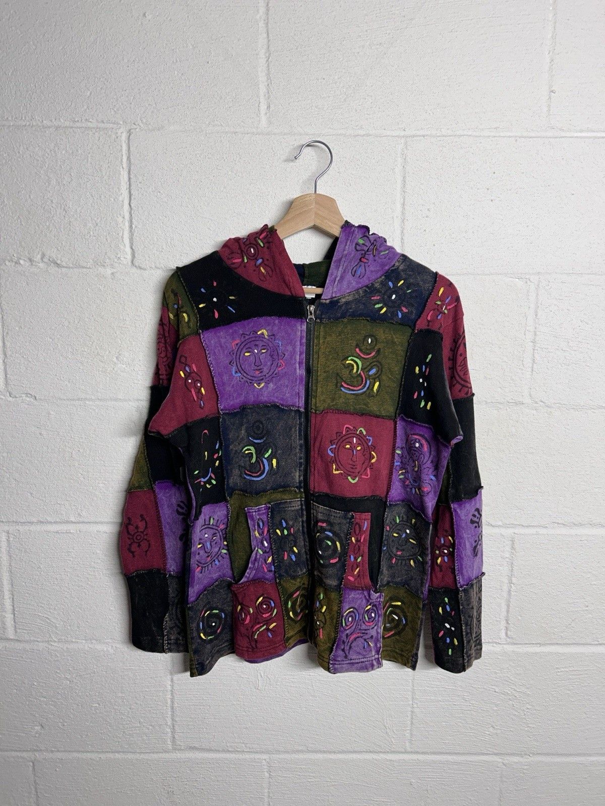 Vintage Hippie Patchwork Painted Boho Zip Up Hoodie Size S/M Women’s Size S / US 4 / IT 40 - 1 Thumbnail