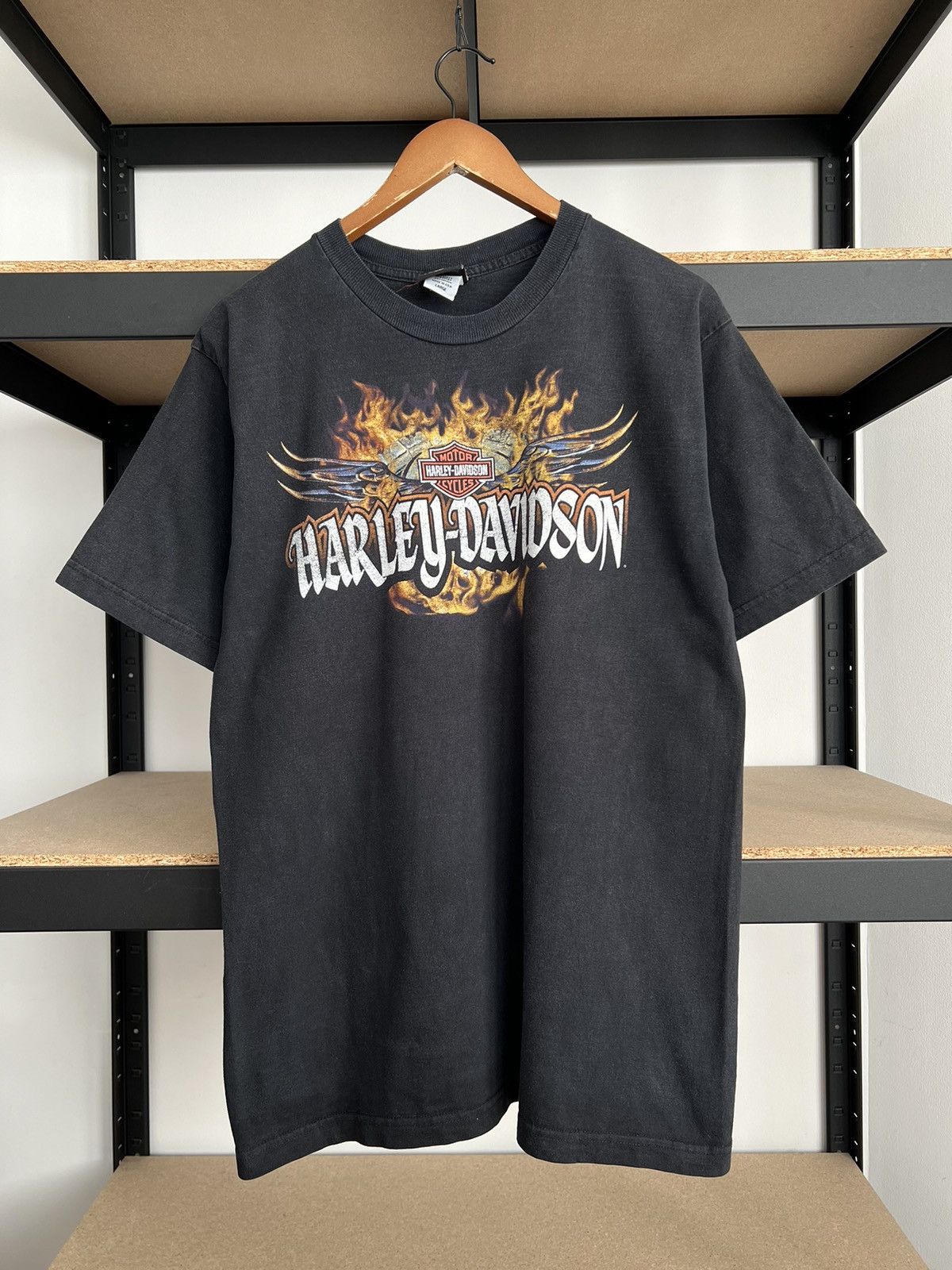 Harley Davidson Vintage 2005 Harley Davidson Fire Flame Motor Black T-shirt Size US L / EU 52-54 / 3 - 3 Thumbnail