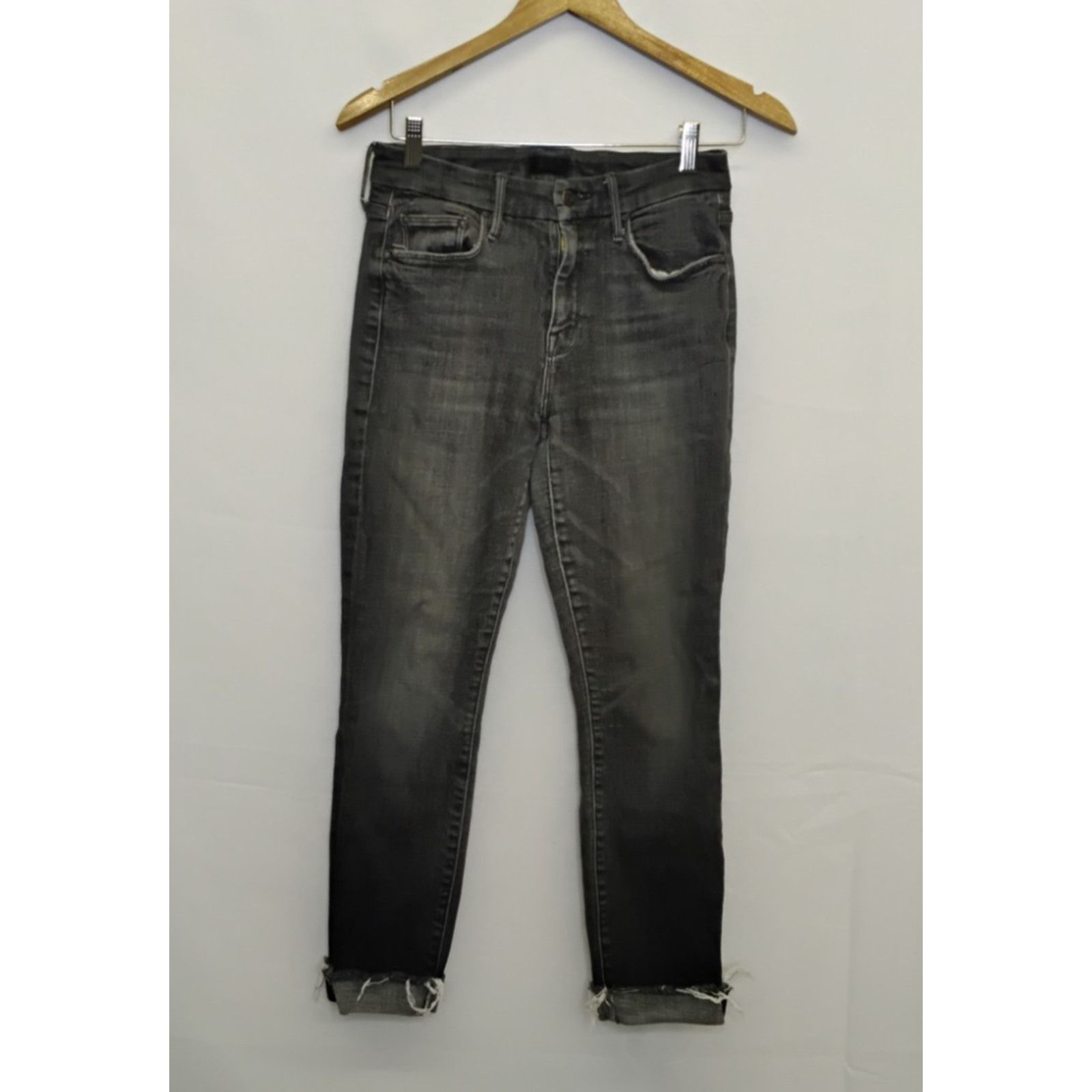 MOTHER Mother The Looker Ankle Fray Jeans Women's 25x27 Black Wash Size 25" / US 0 / IT 36 - 2 Thumbnail