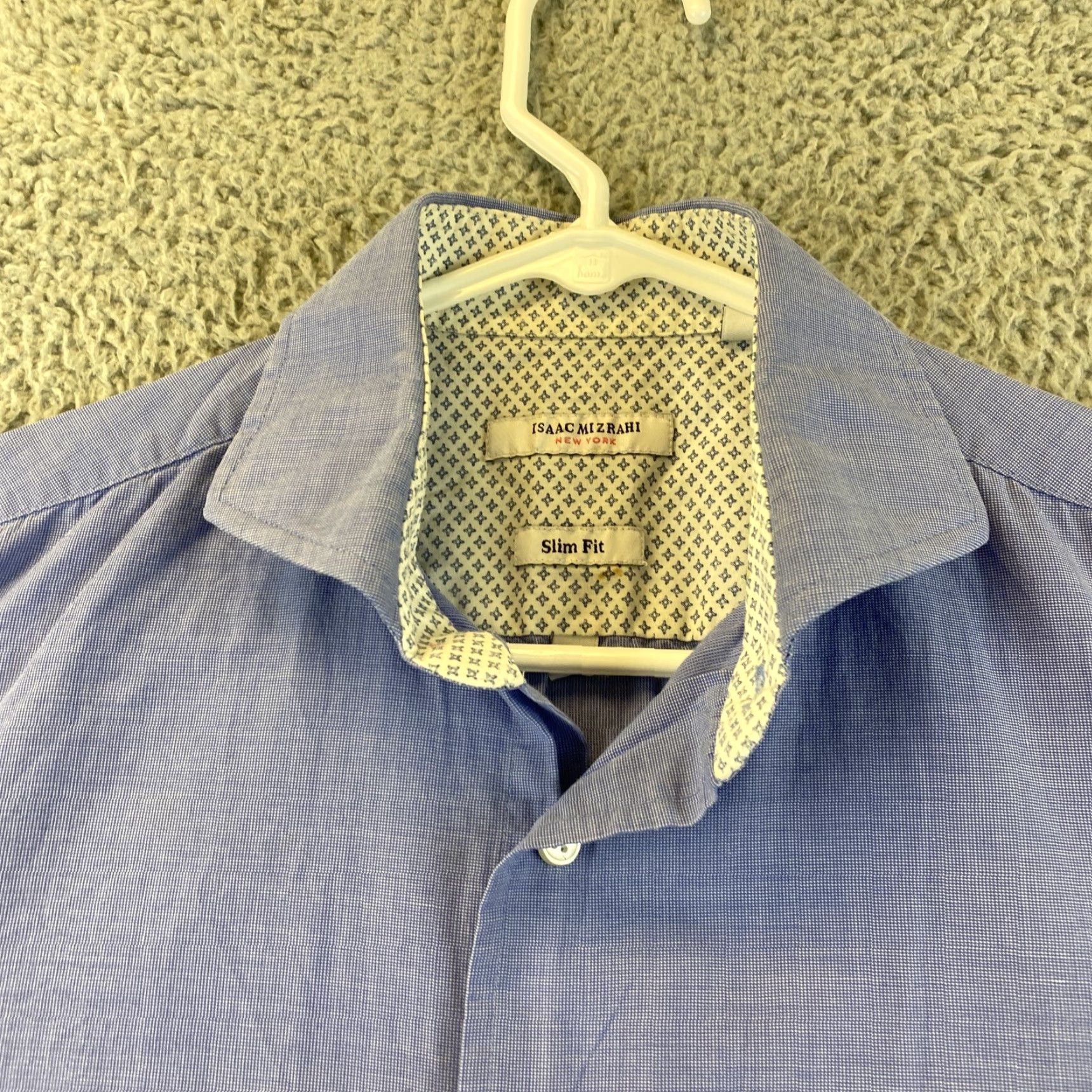 Isaac Mizrahi ISAAC MIZRAHI Shirt Mens Blue Cotton Slim Button-Down Long Sleeve 16 Regular Adult L Shirt - Men’s Button-Up, 70s 80s 90s Theme Size US L / EU 52-54 / 3 - 4 Thumbnail