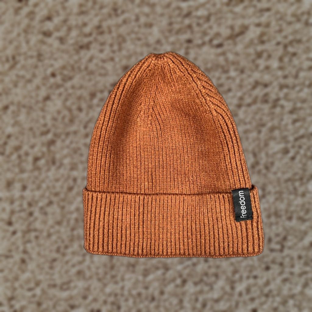 Vintage Freedom Beanie Toque Adult One Size Brown Ribbed Knit 100% Acrylic Cuffed Ski Hat Size ONE SIZE - 1 Thumbnail