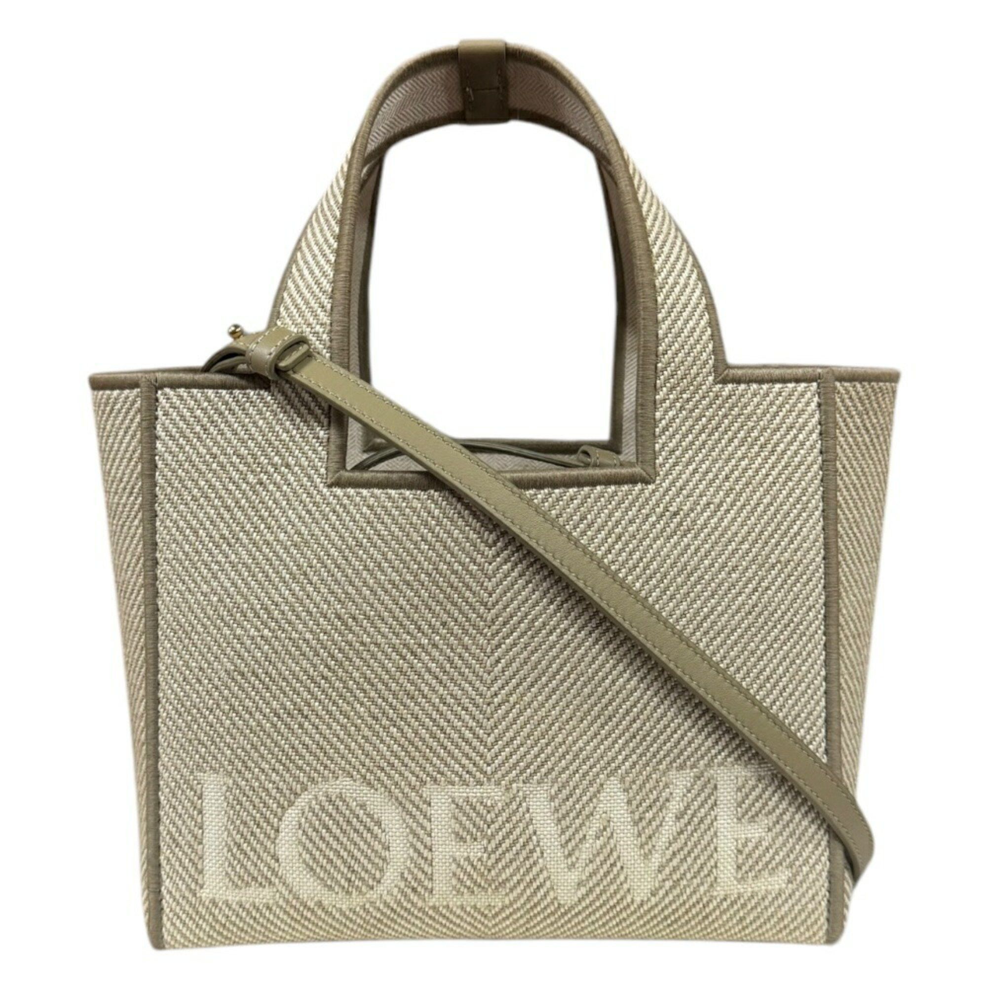 Loewe Font Tote Small Shoulder Bag Canvas Alf1B59X14 Beige Women's 2Way