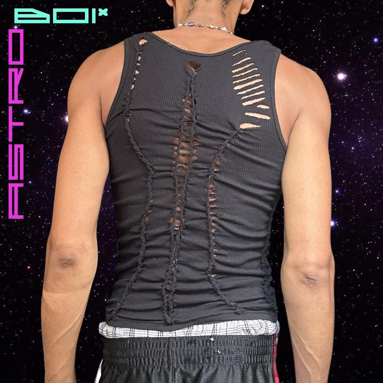 Gildan ASTROBOI* 'Orbit' Black Braided Cut Out Ribbed Tank - Medium Size US M / EU 48-50 / 2 - 5 Thumbnail