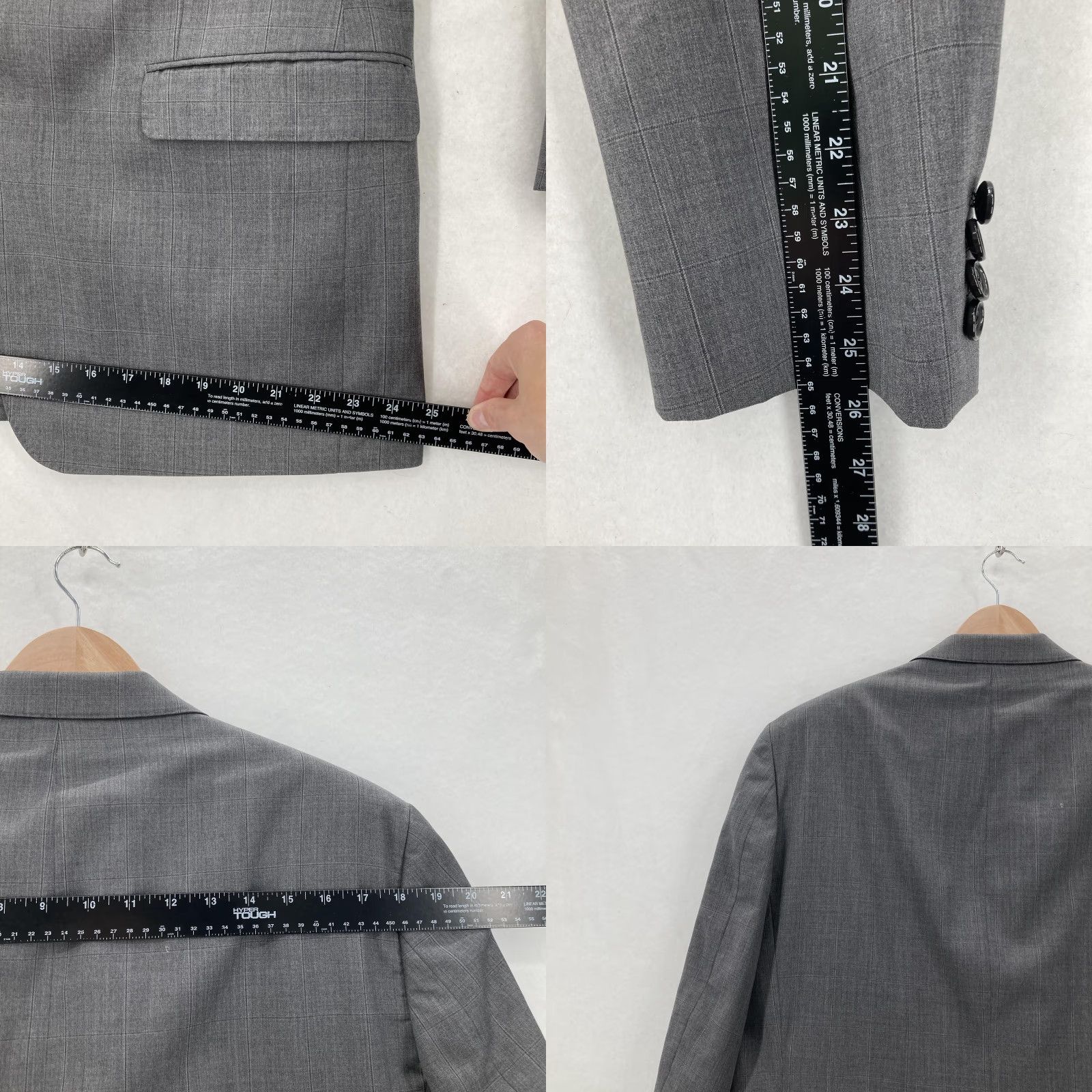 Ralph Lauren VINTAGE Lauren Ralph Lauren Blazer Mens Gray Slim Fit Wool Windowpane Two-Button Suit Jacket 44L Men Size 44R - 9 Thumbnail