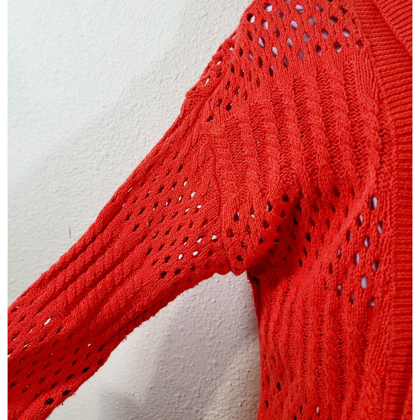 Other Verve Red Orange Open Front Open Knit Cardigan Sweater Small Size S / US 4 / IT 40 - 6 Thumbnail