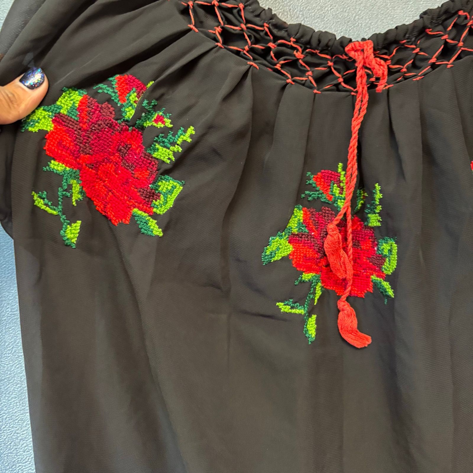 Other Mexican Knit Cultural Blouse Sheer Floral Frida Kahlo Light Size L / US 10 / IT 46 - 8 Thumbnail