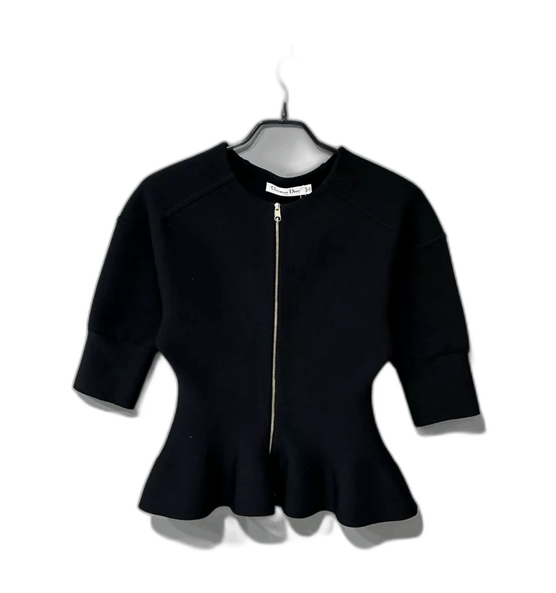 Dior Black Wool Top with Zipper Detail-2506 Size XS / US 0-2 / IT 36-38 - 1 Thumbnail