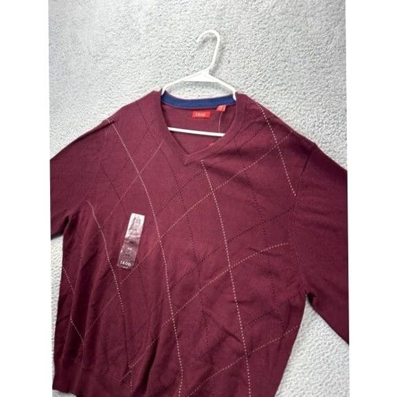 Izod IZOD Sweater Mens XL Fine Gauge Maroon Argyle Long Sleeve V-Neck Pullover NEW Size US XL / EU 56 / 4 - 7 Thumbnail