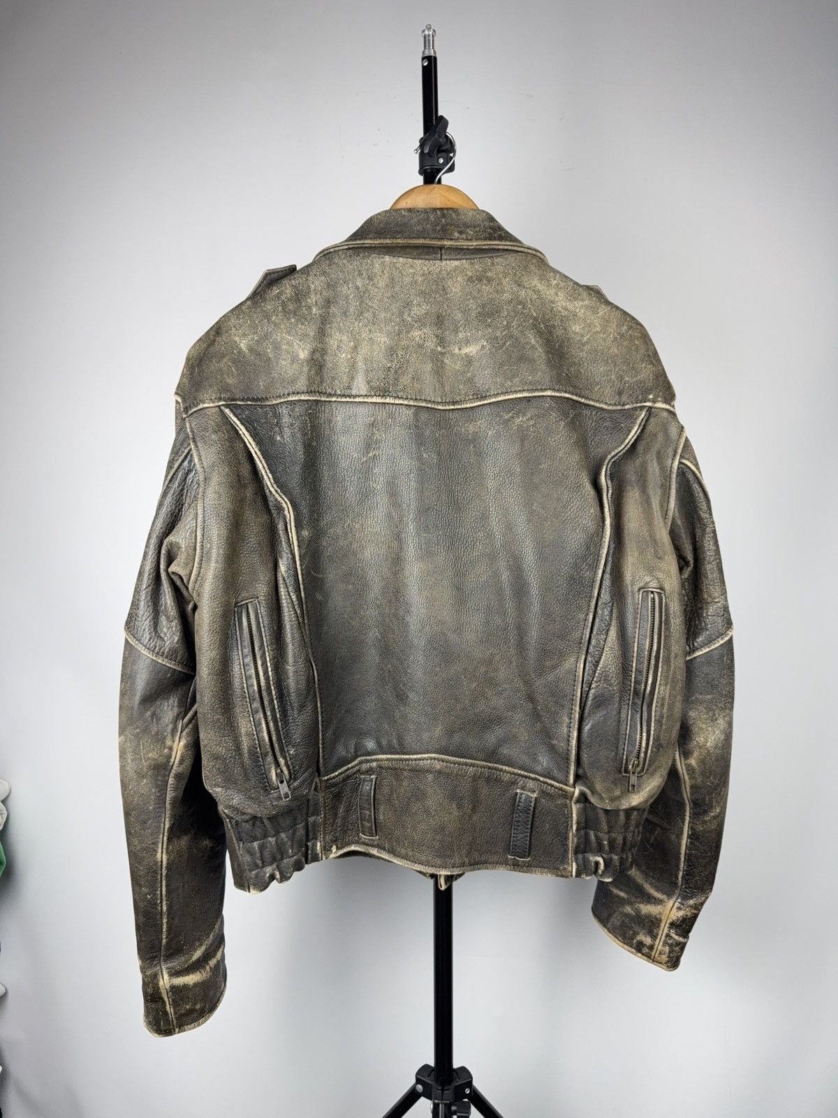 Genuine Leather Retro 80s Leonardo Distressed Leather Punk Biker Moto Jacket Size US M / EU 48-50 / 2 - 18 Thumbnail