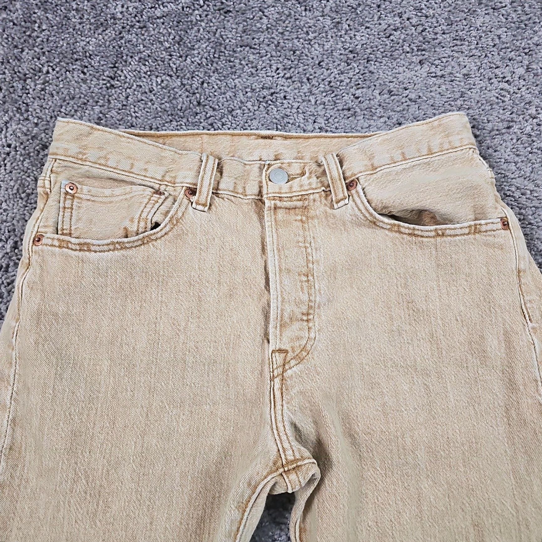 Levi's Levi's 501 Jeans Men's Regular Fit 31x32 Brown Light Wash Mid Rise Stretch Denim Size US 31 - 2 Thumbnail
