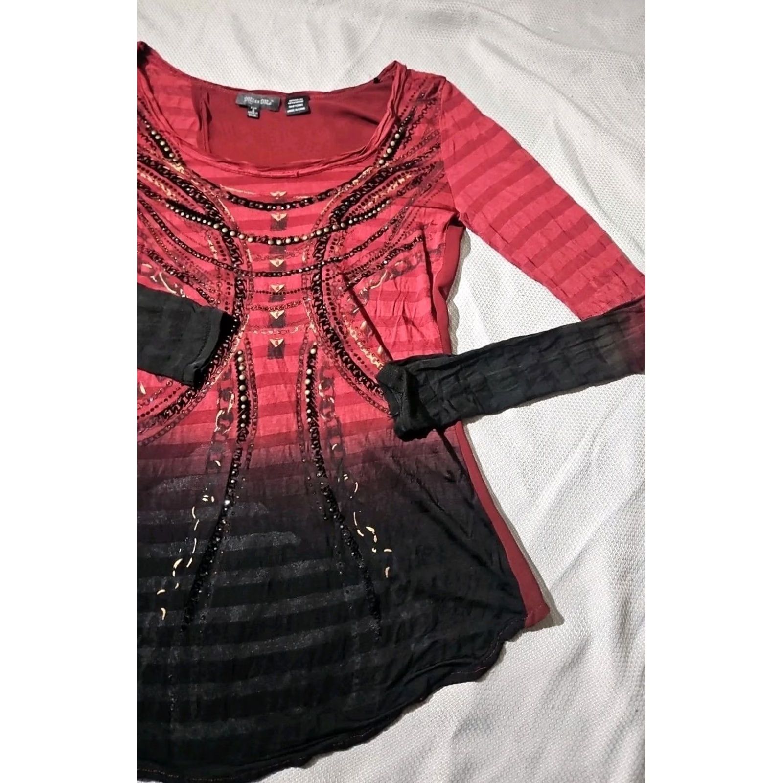 Miss Me VINTAGE Miss Womens Shirt S Red Embellished Grunge Preppy Y2k Batwing Shirt Womens M2 Size S / US 4 / IT 40 - 5 Thumbnail