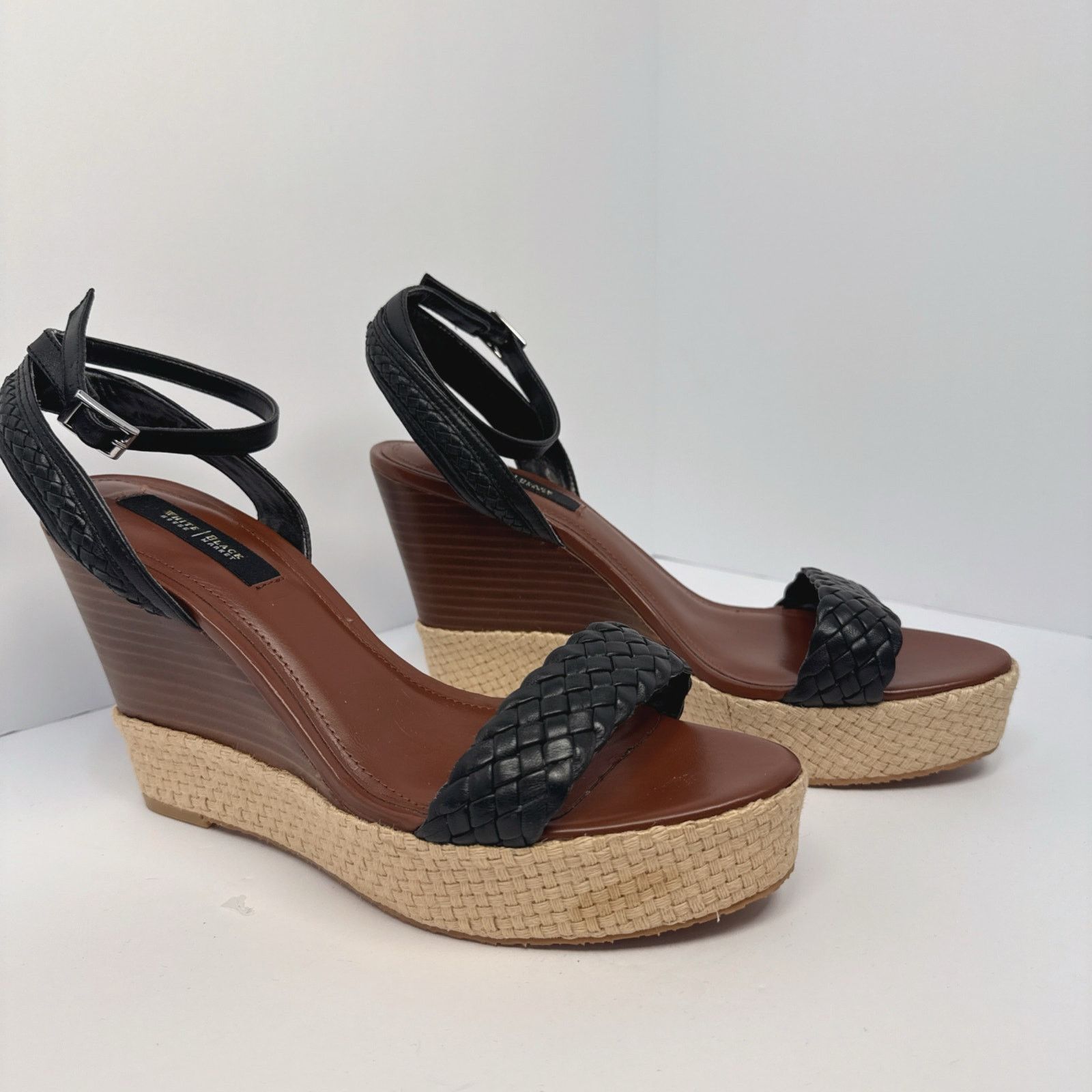 White House Black Market WHBM Black Basket Porter Weave Wedge Heels | 9 Size US 9 / IT 39 - 4 Thumbnail