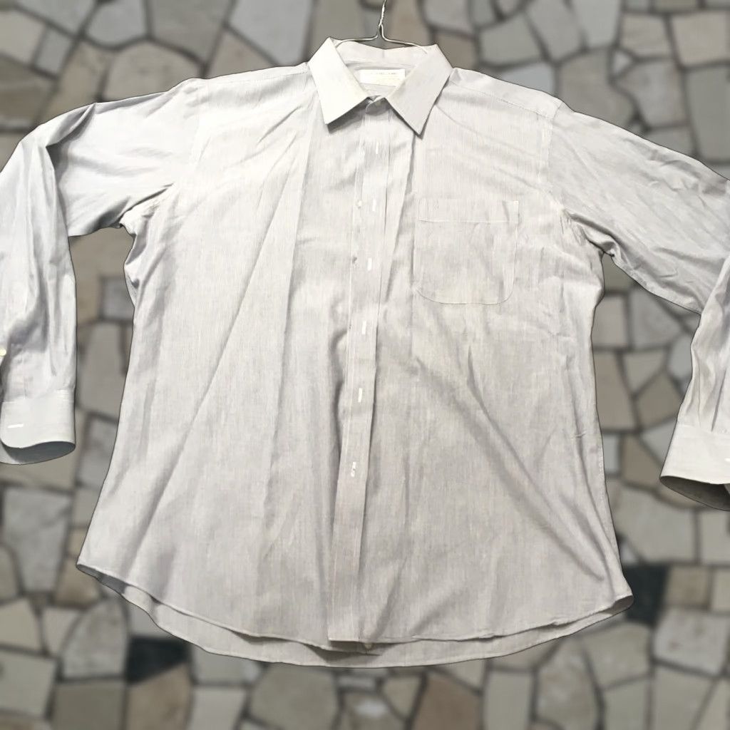 Vintage VINTAGE Kong Grand Gray Tailored 80's Large Collar Dress Shirt L 42-44 Long Sleeve Button-Front Mens Size 42R - 1 Thumbnail