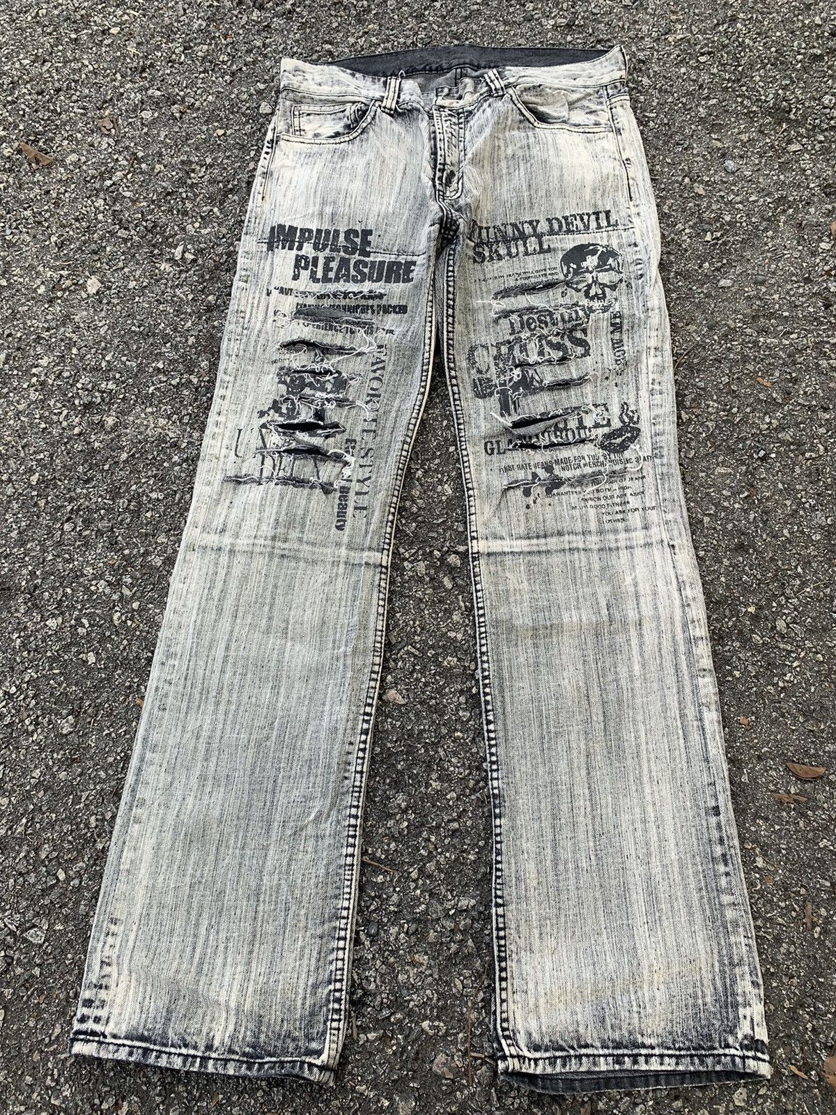 If Six Was Nine × Japanese Brand × Le Grande Bleu (L.G.B.) FLARE IMPULSE PLEASURE FUNNY DEVIL SKULL DISTRESSED PANTS☠️🎌 Size US 33 - 3 Thumbnail