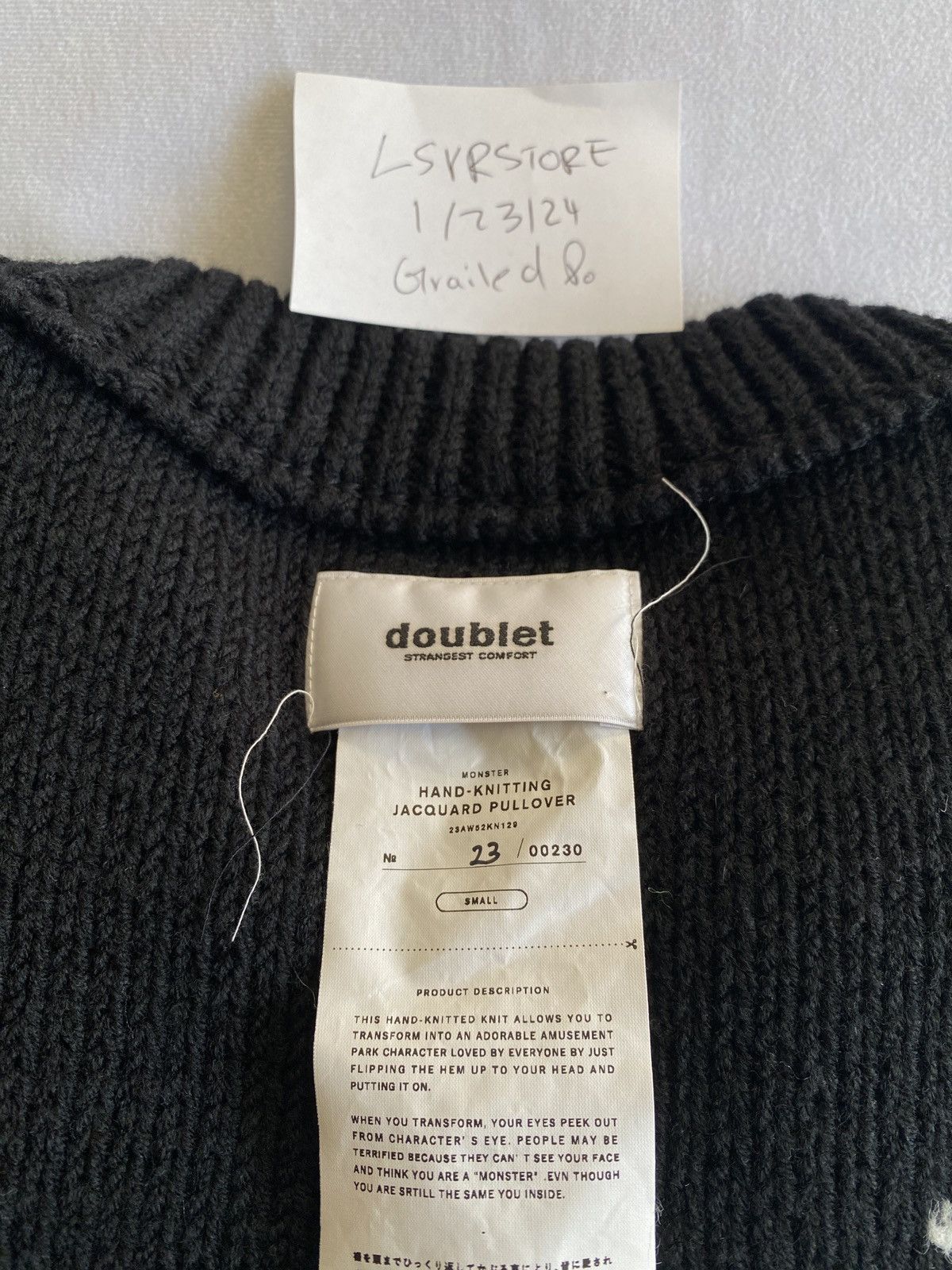 Doublet Doublet Panda 🐼 Hand Knit Jacquard Intarsia Sweater Small Size US S / EU 44-46 / 1 - 6 Thumbnail