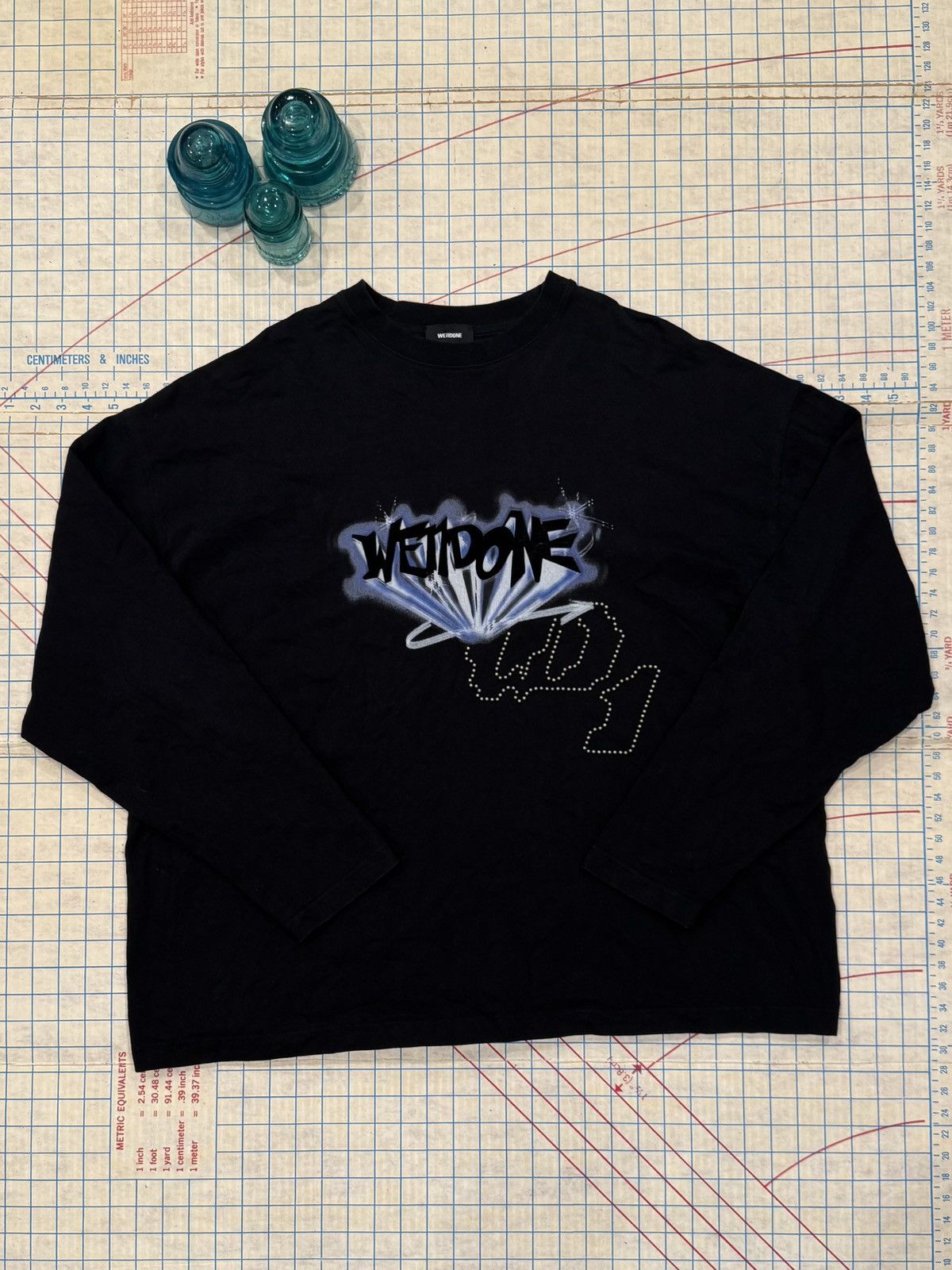 WE11DONE WE11DONE Crystal Logo Long Sleeve Black Mens MediumOversized Size US M / EU 48-50 / 2 - 4 Thumbnail