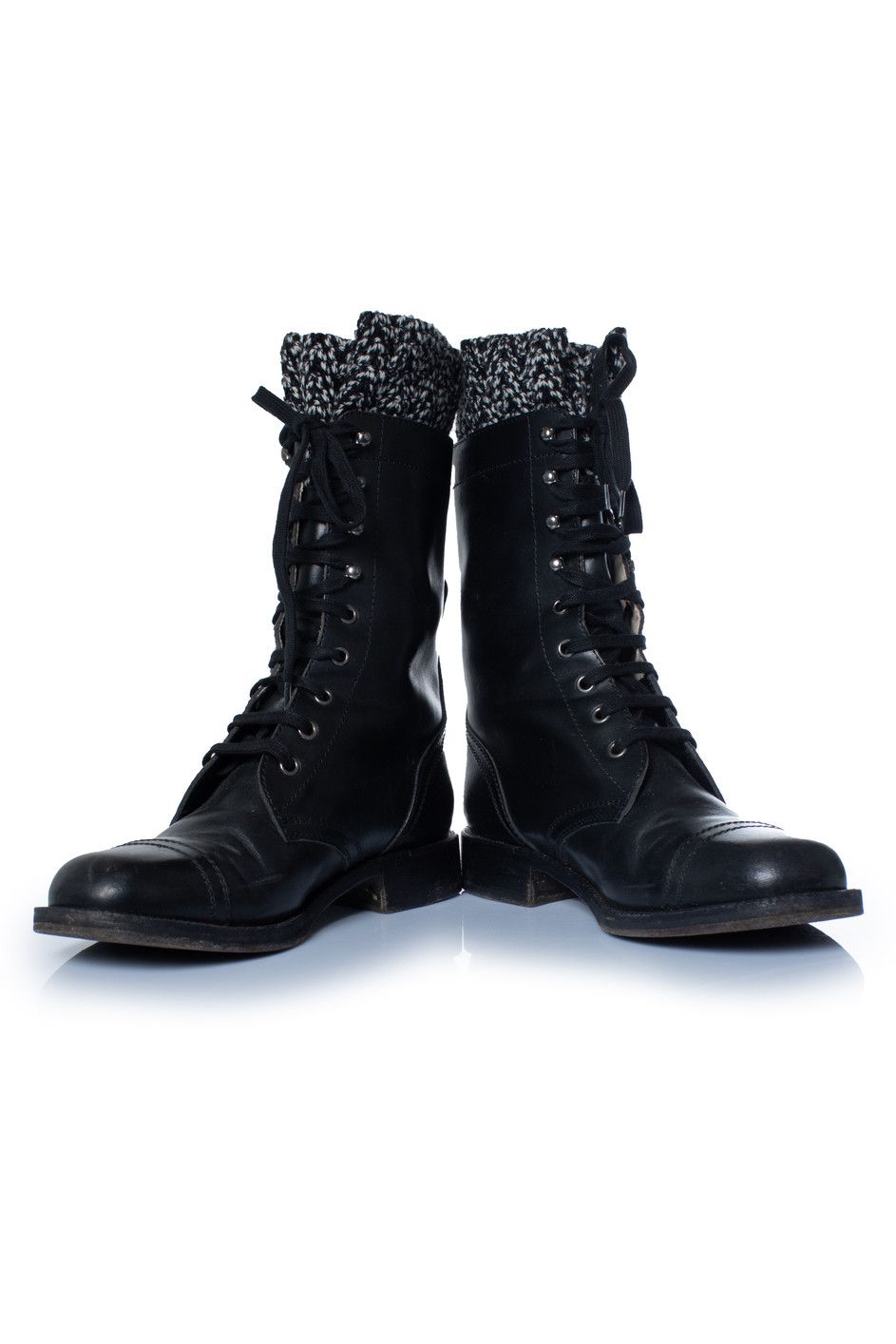 Chanel Chanel, Black leather cc tweed sock combat boots Size US 9.5 / IT 39.5 - 3 Thumbnail
