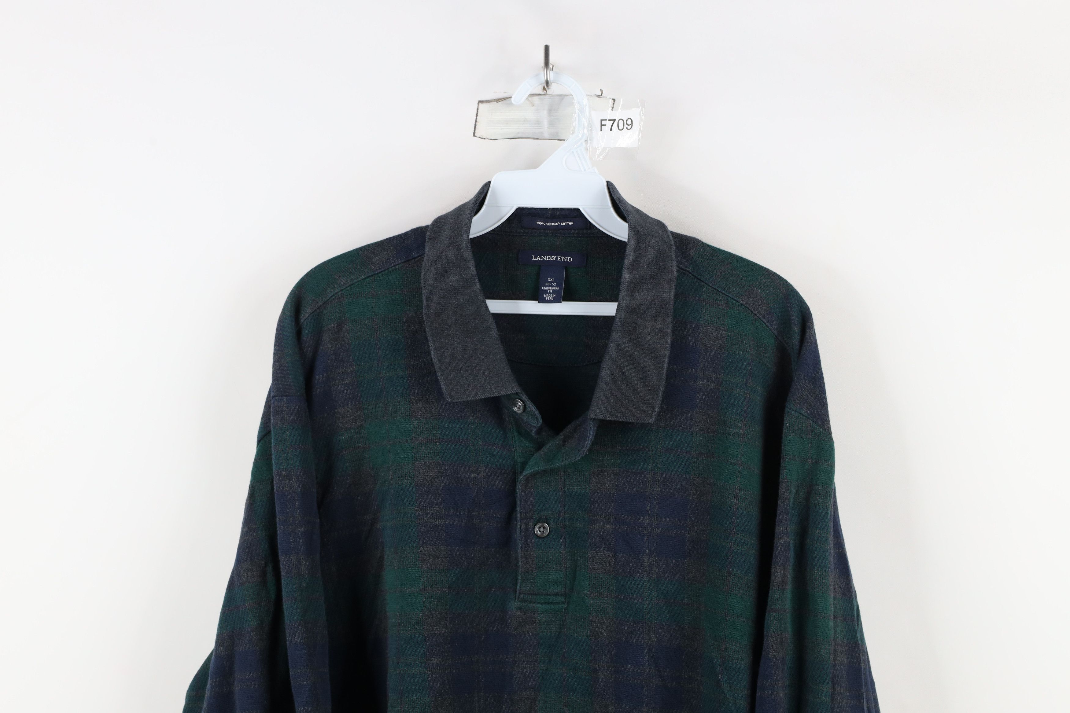 Lands' End × Vintage Vintage Lands End Supima Cotton Long Sleeve Rugby Polo Plaid Size US XXL / EU 58 / 5 - 2 Thumbnail