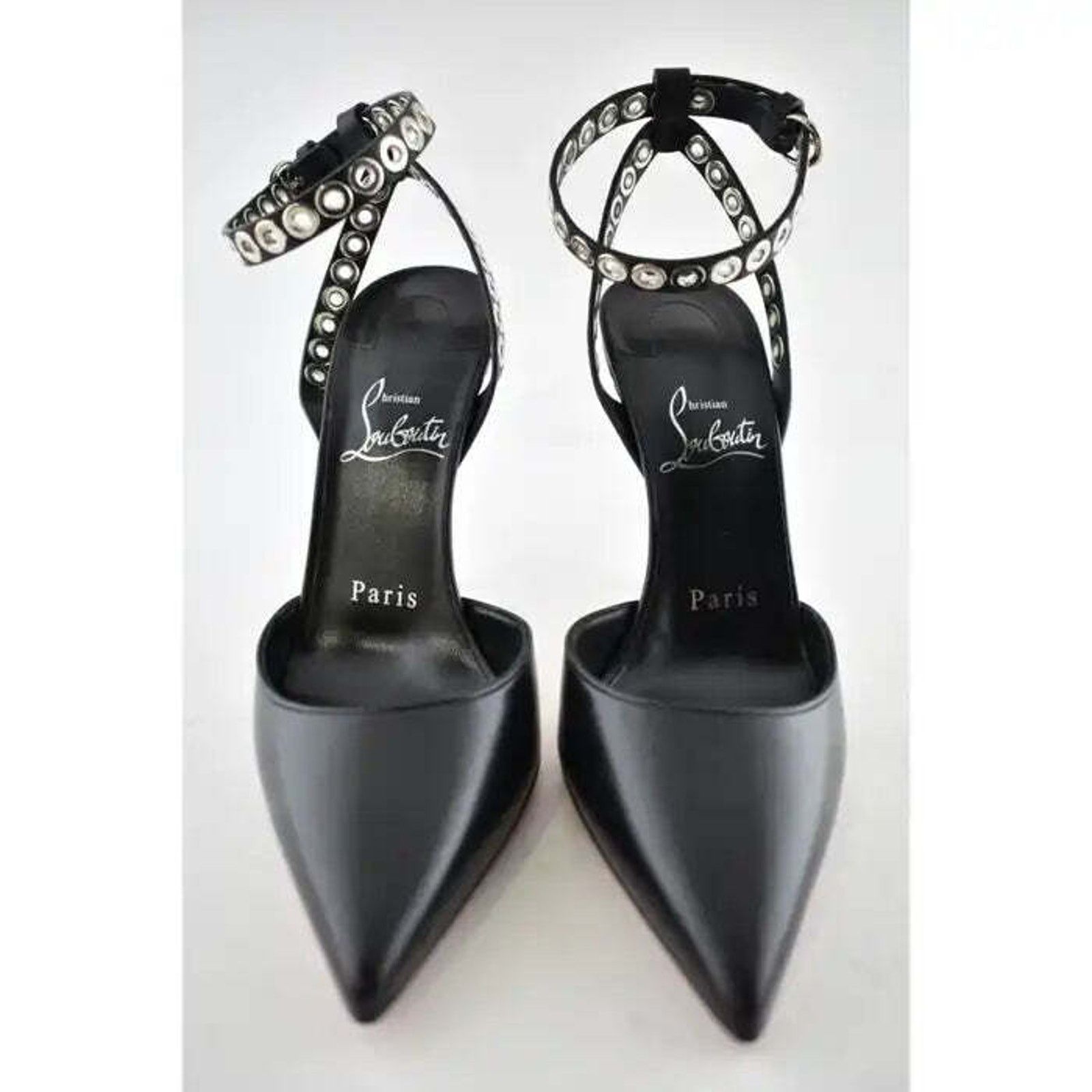 Christian Louboutin Pumpaclou 100 Black Leather Ankle Strap Stud Heel Pump 38.5 Size US 8.5 / IT 38.5 - 6 Thumbnail