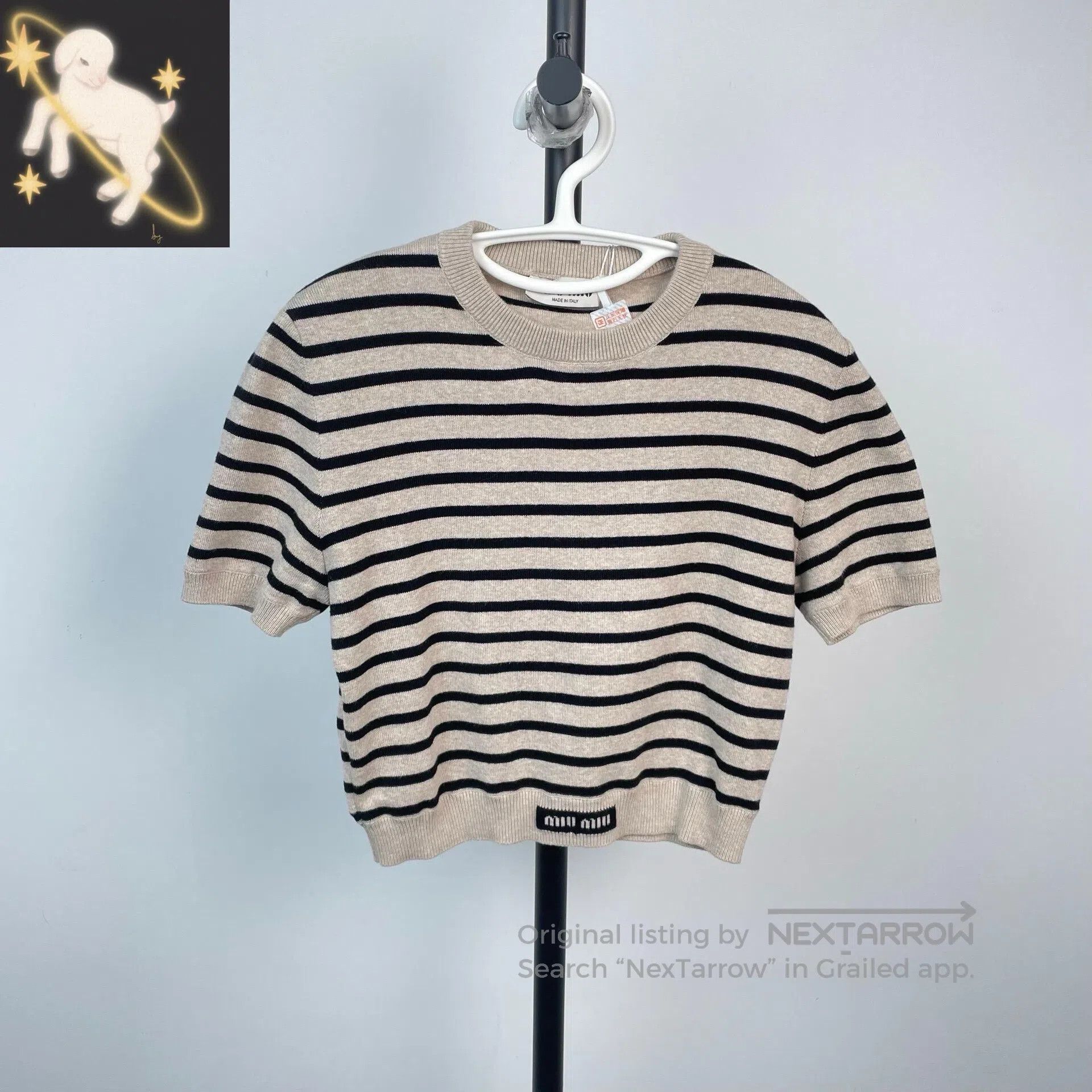 Miu Miu Miu Miu Striped Printed Logo Short Sleeve Round Neck Knit Size S / US 4 / IT 40 - 1 Thumbnail